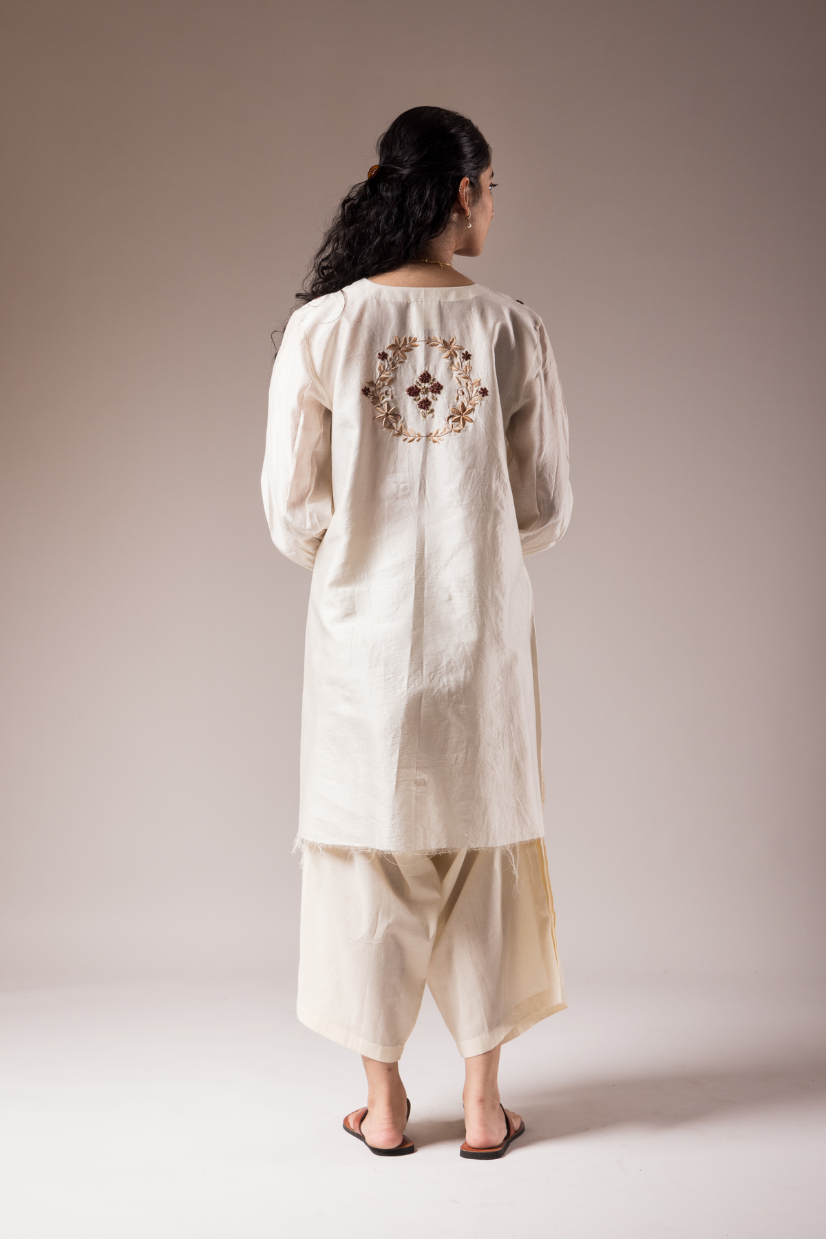 Ivory Dress With Bottom Dhagai