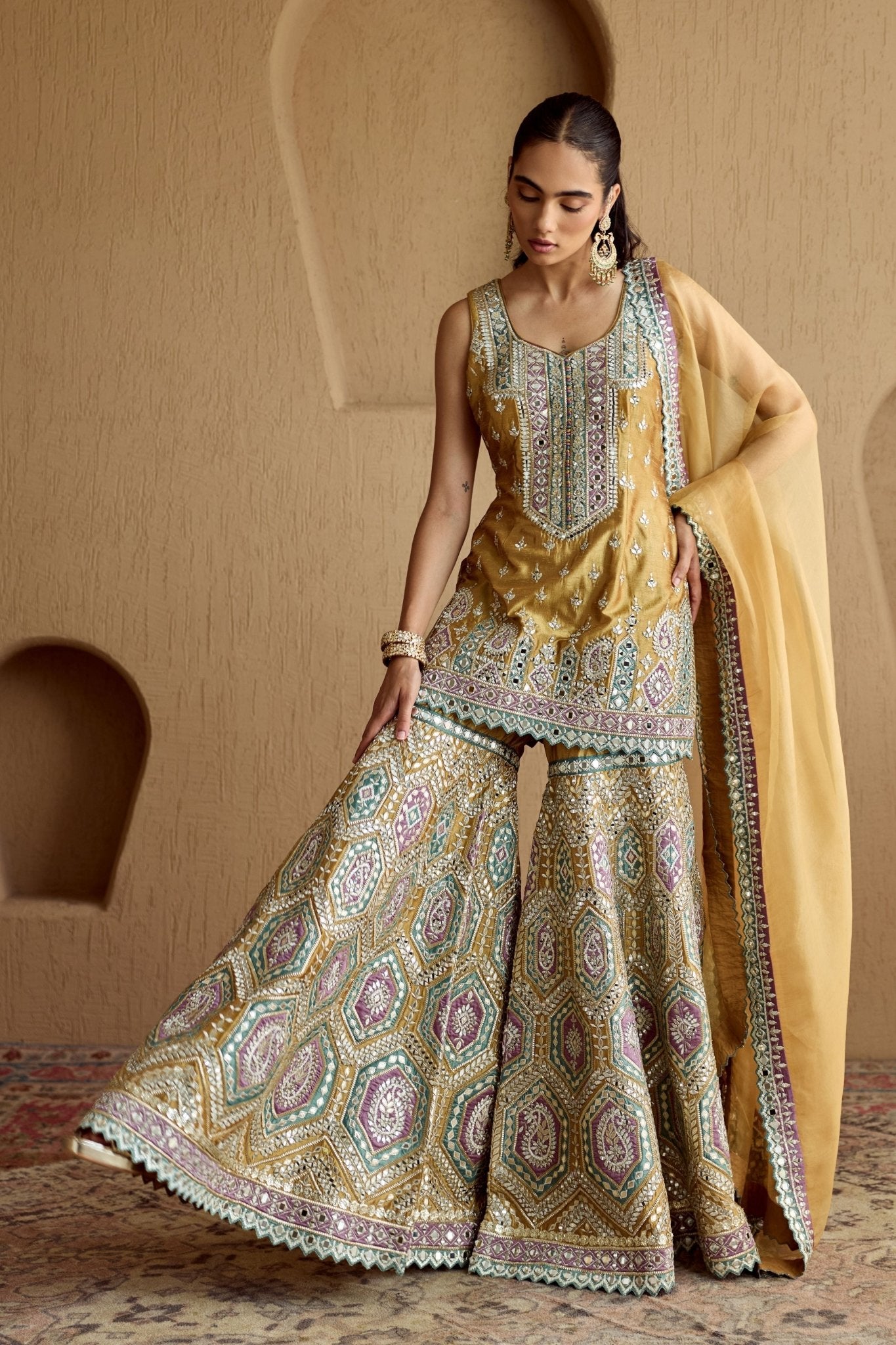 Mustard Kurta Garara Set - Suhino - Elahe