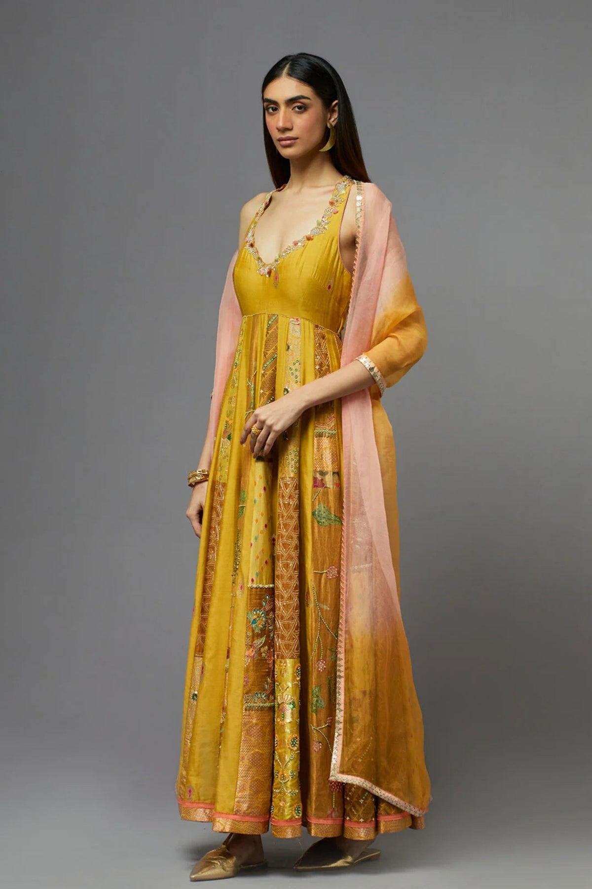 Mustard Embellished Anarkali Set