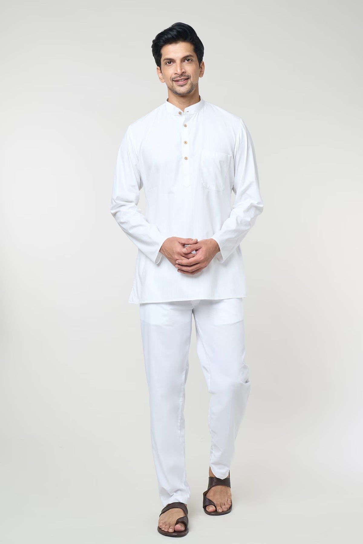 Off White Striped Printed Shirt Set