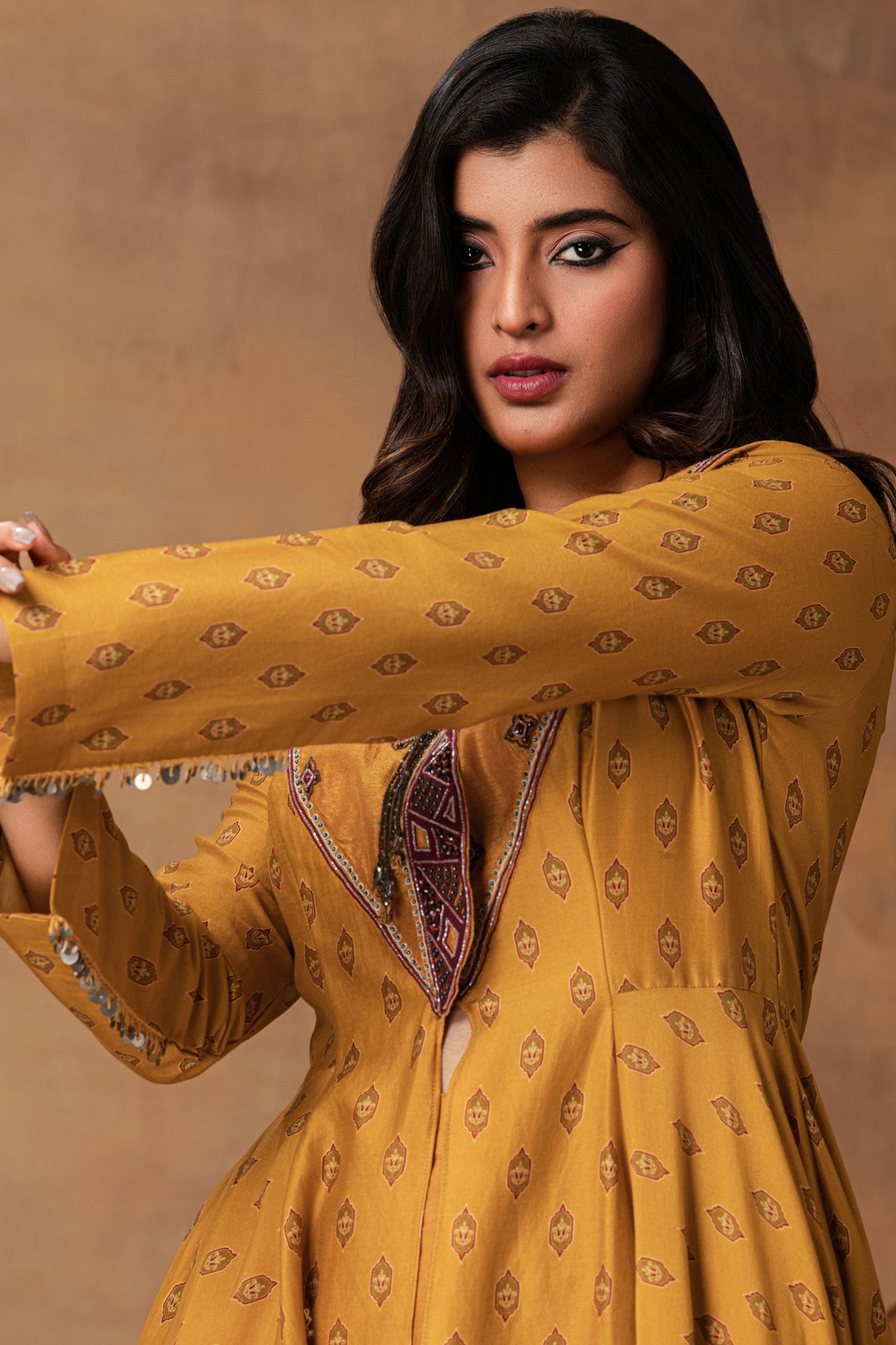 Mustard Gold Asymmetric Kurta Set