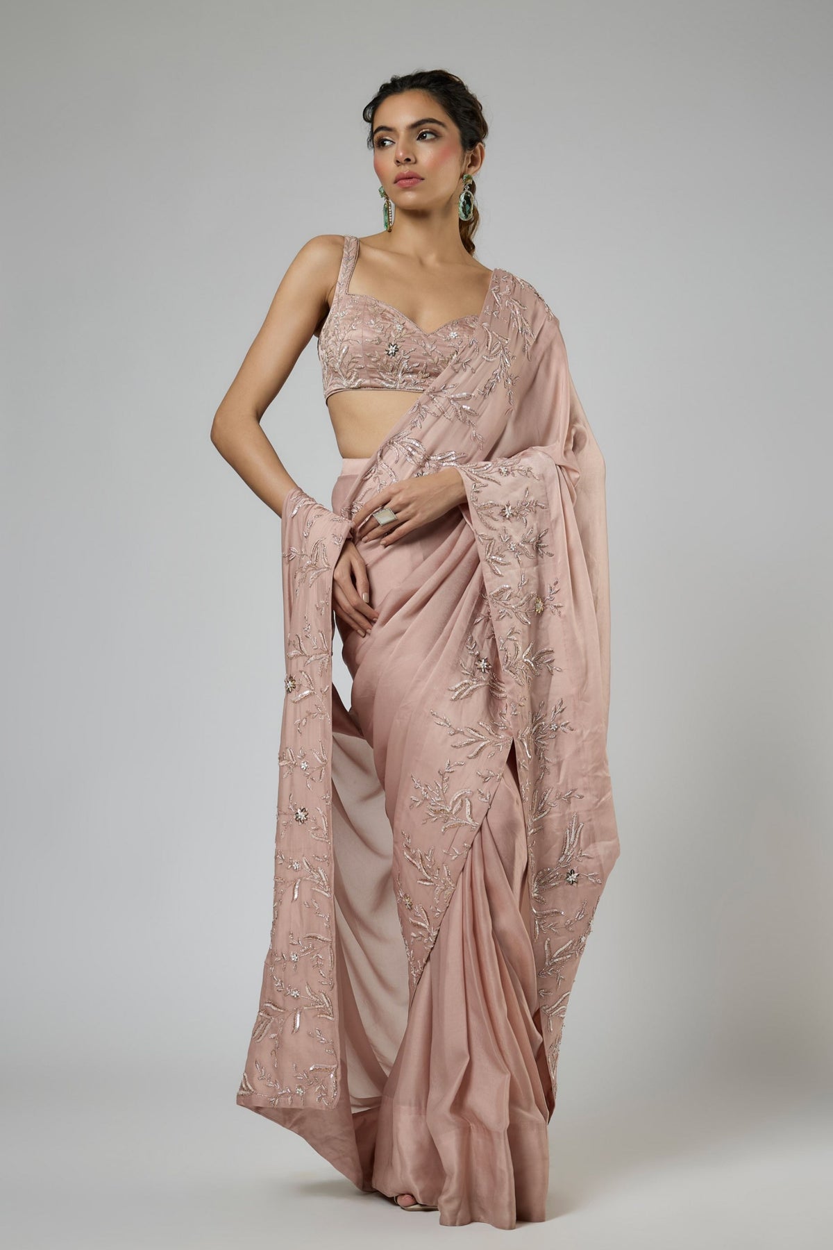 Onion Pink Draped Saree Set