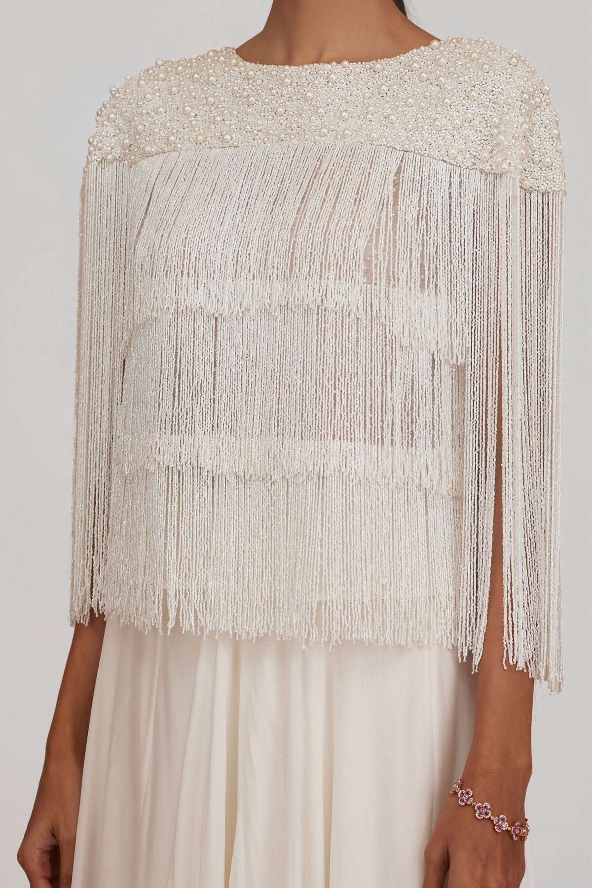 Fringe Ivory Cape With Skirt