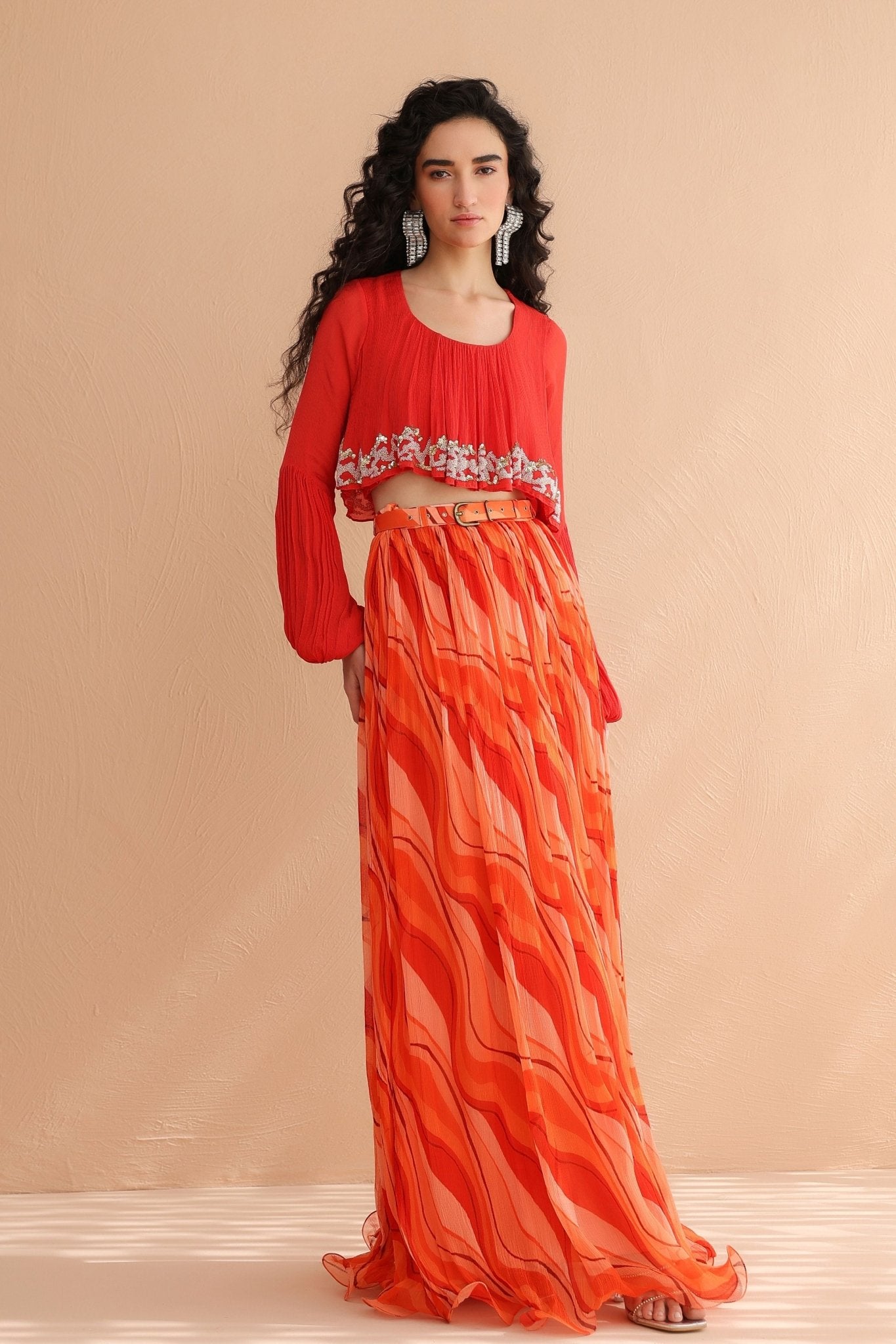Coral Collar Boho Skirt Set - Pallavi Jaipur - Elahe