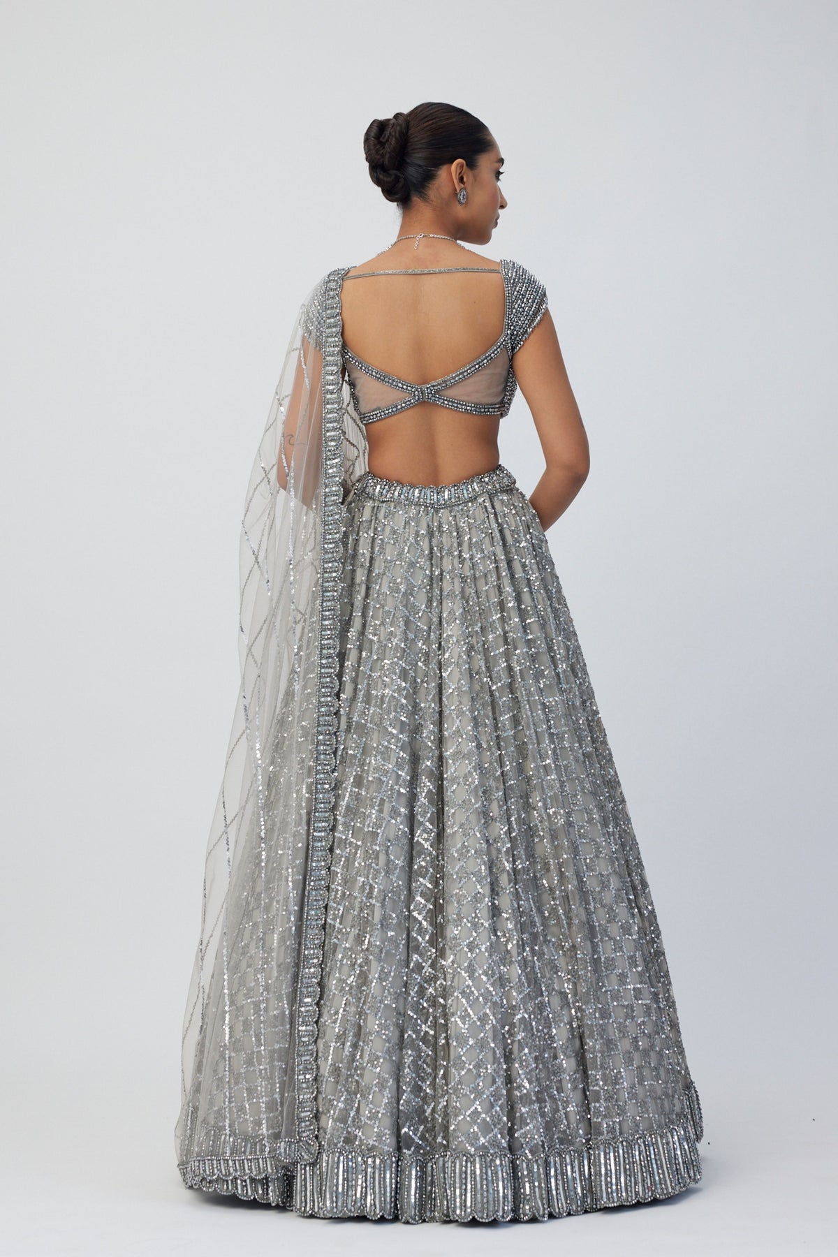 Crystal Grey Sequins Lehenga Set