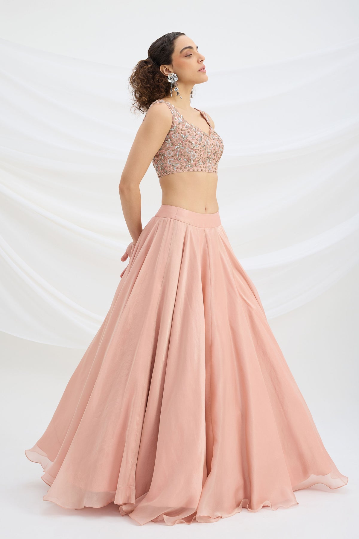 Peach Embroidered Lehenga Set