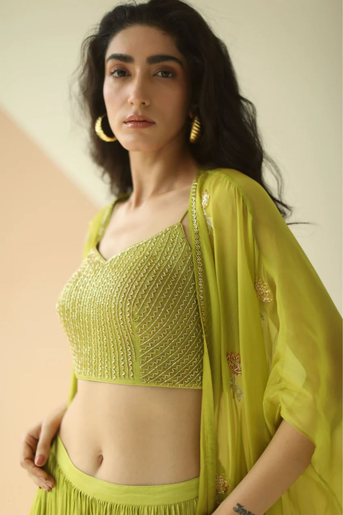 Lime green buti jacket sharara