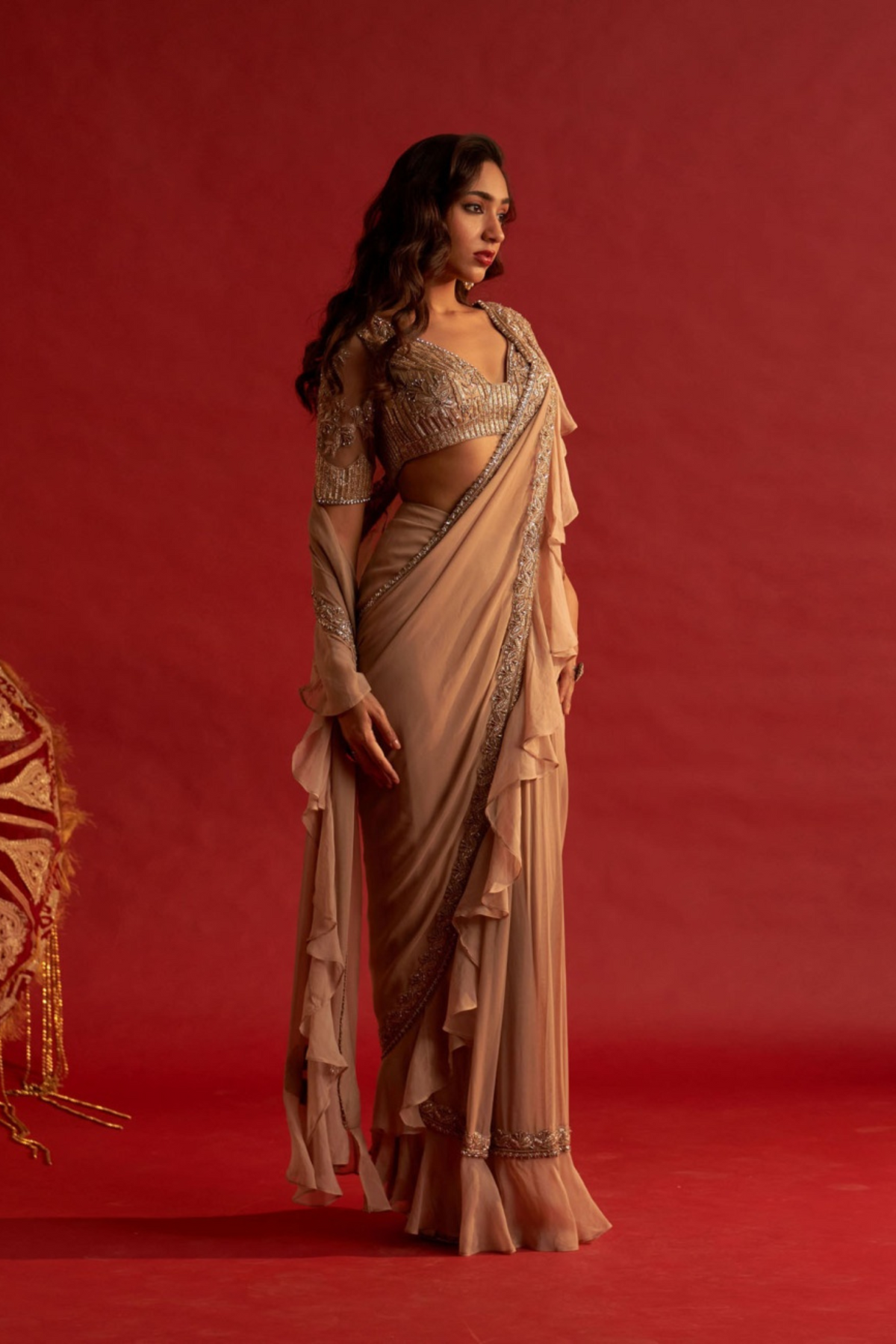 Gilt Ruffle Pre Stitched Saree