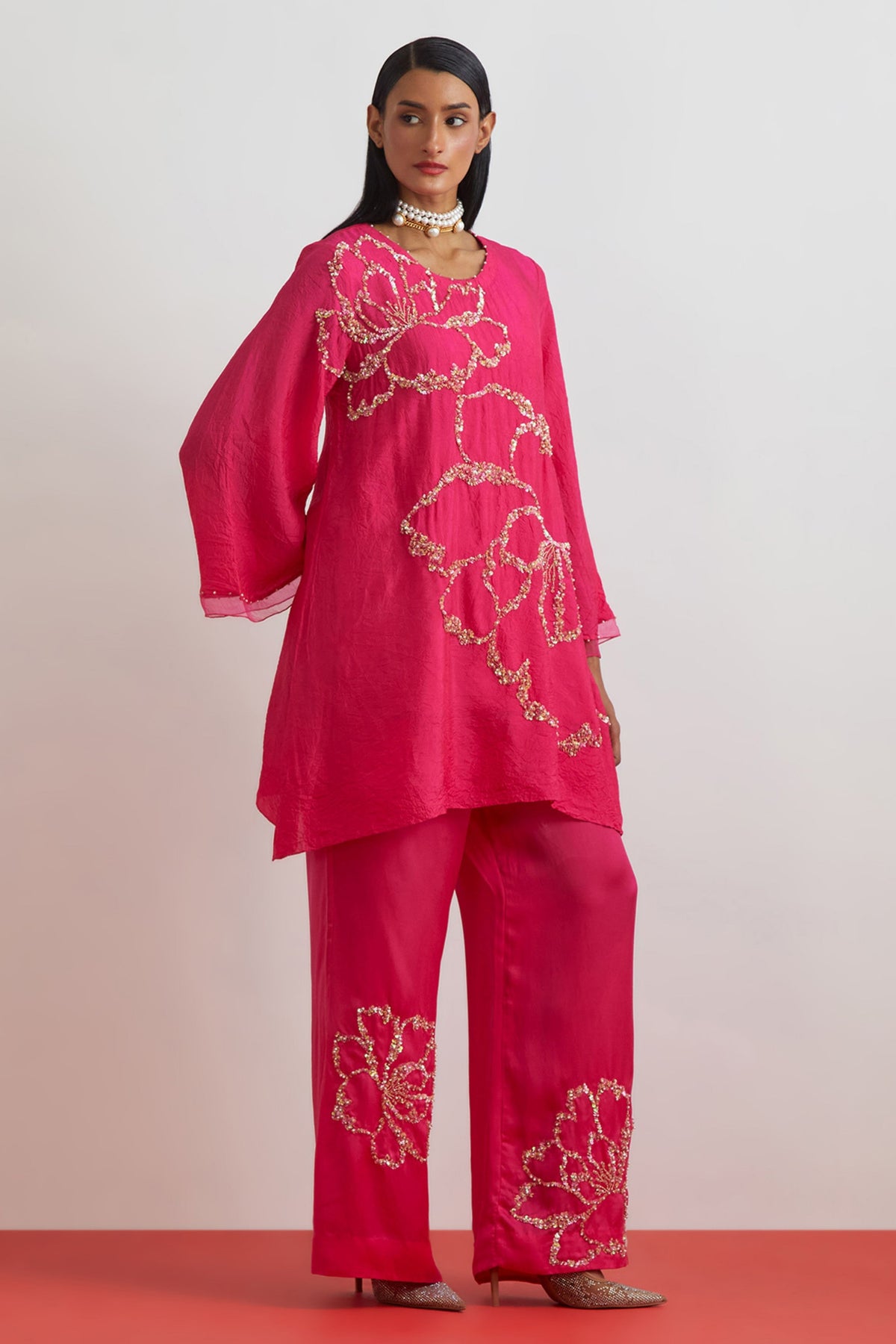 Hot Pink Crushed Tunic Set