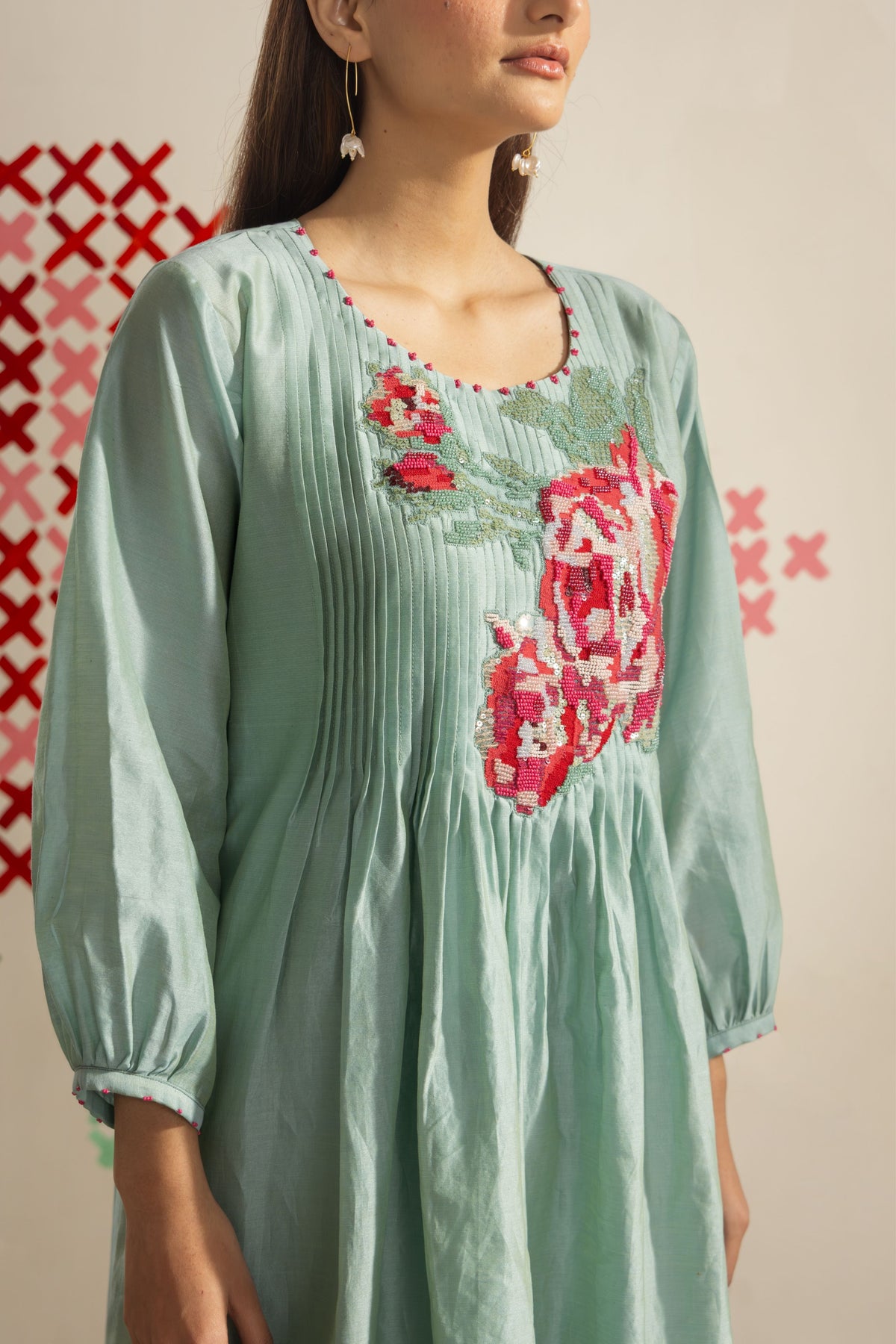 Sea Green Pleated Dress