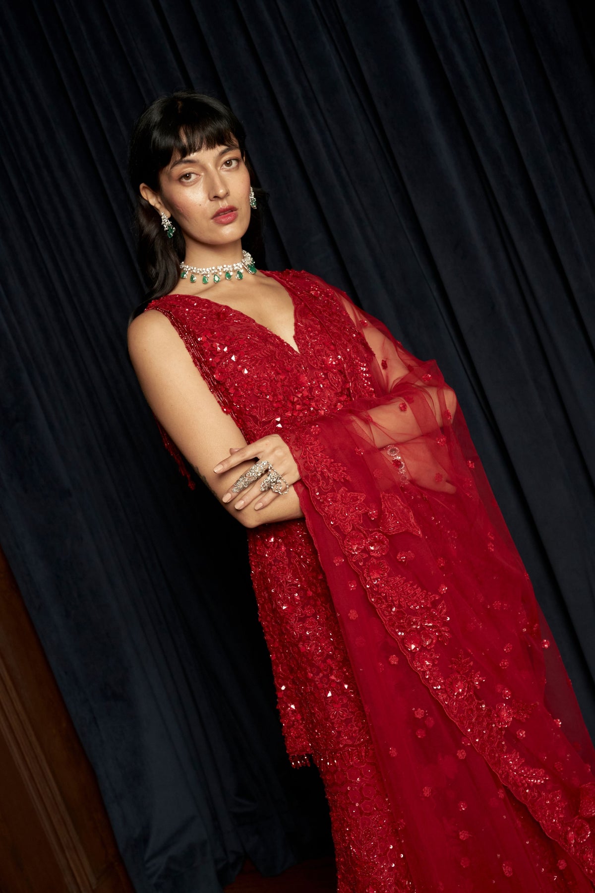 Red Embroidery Sharara Set