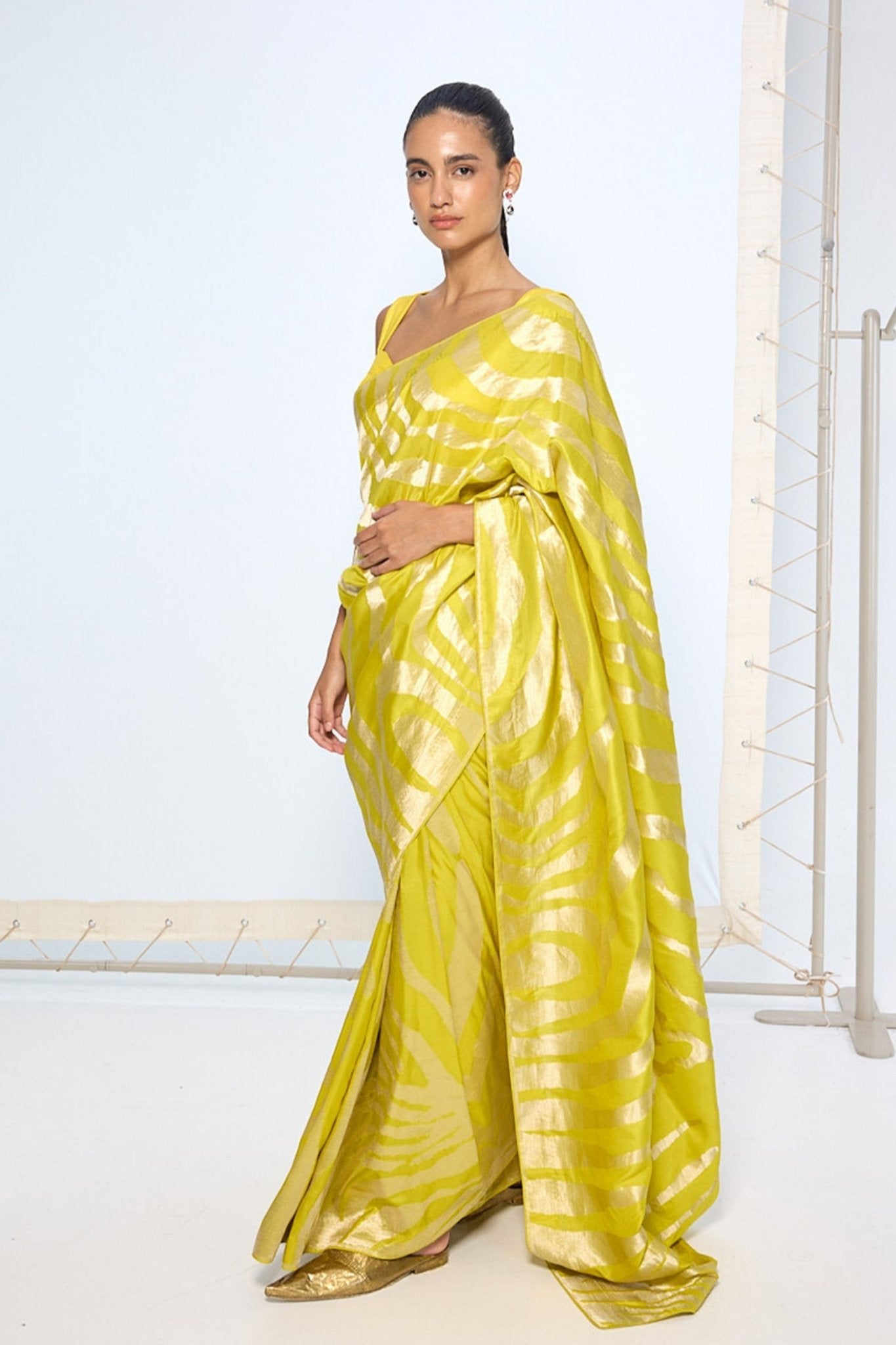 Handwoven Citrine Yellow Silk Saree - Ekaya - Elahe