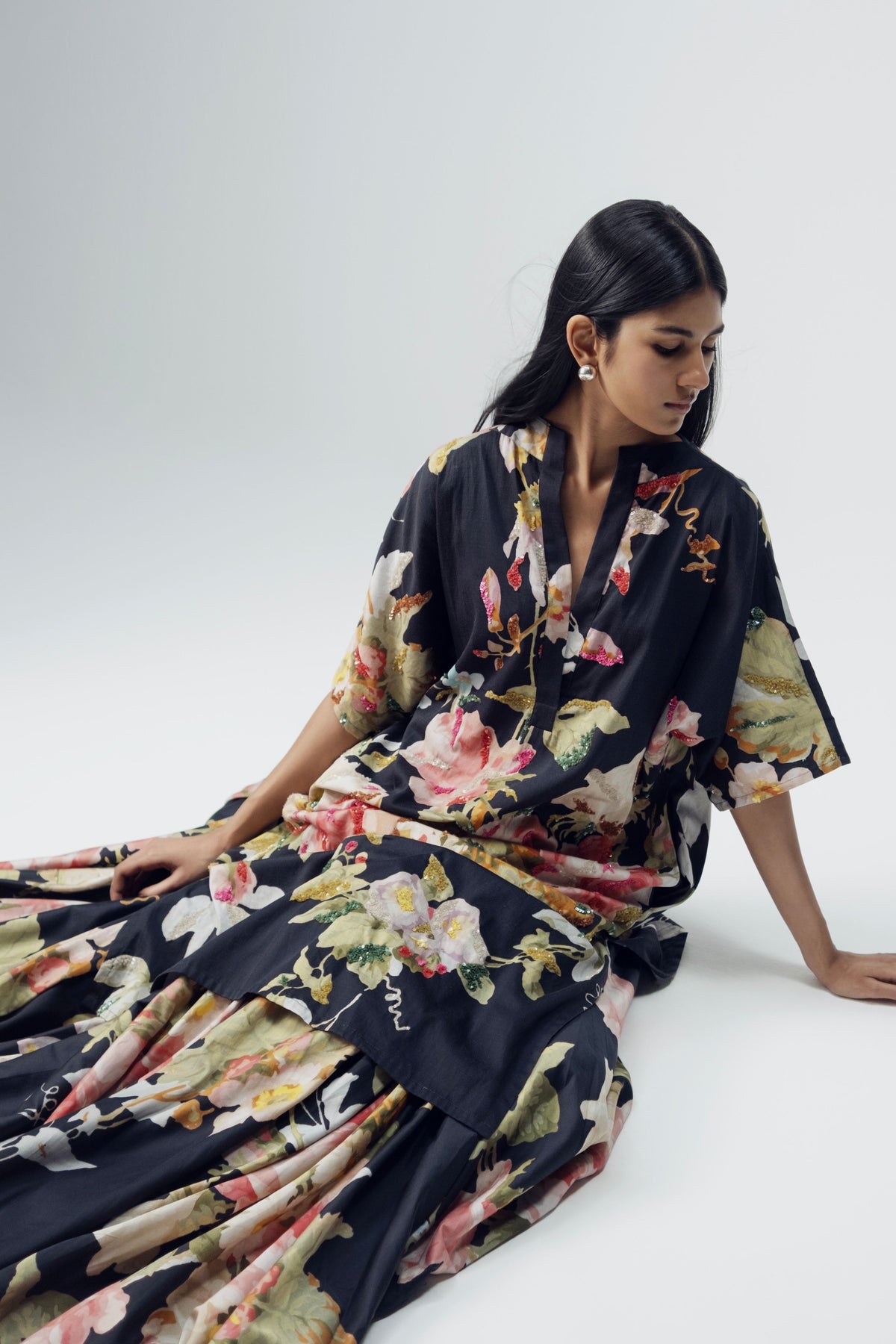 Carmine Embroidered Kurta and Skirt Set