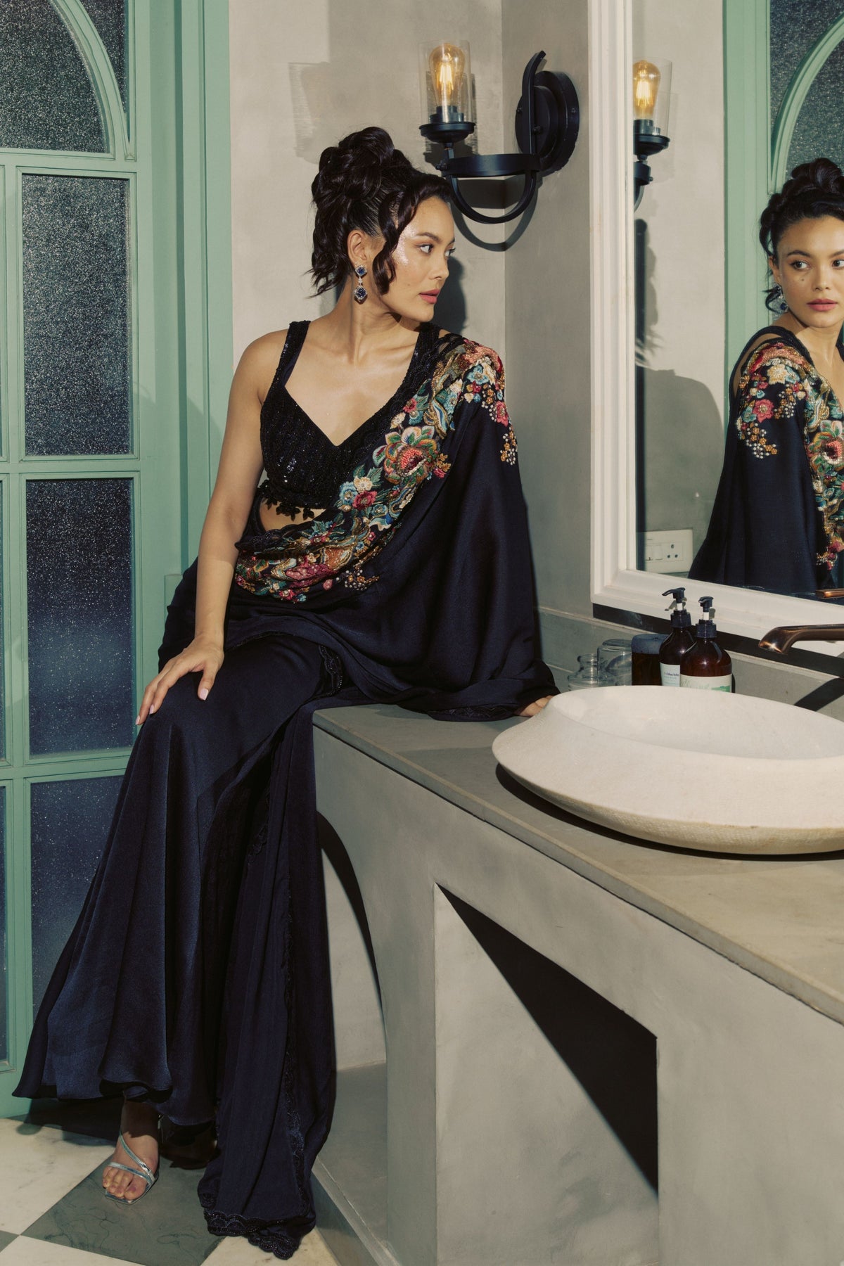 Midnight Embroidered Saree Set