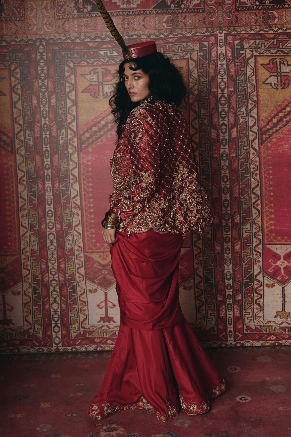 Maroon Drape Skirt Set