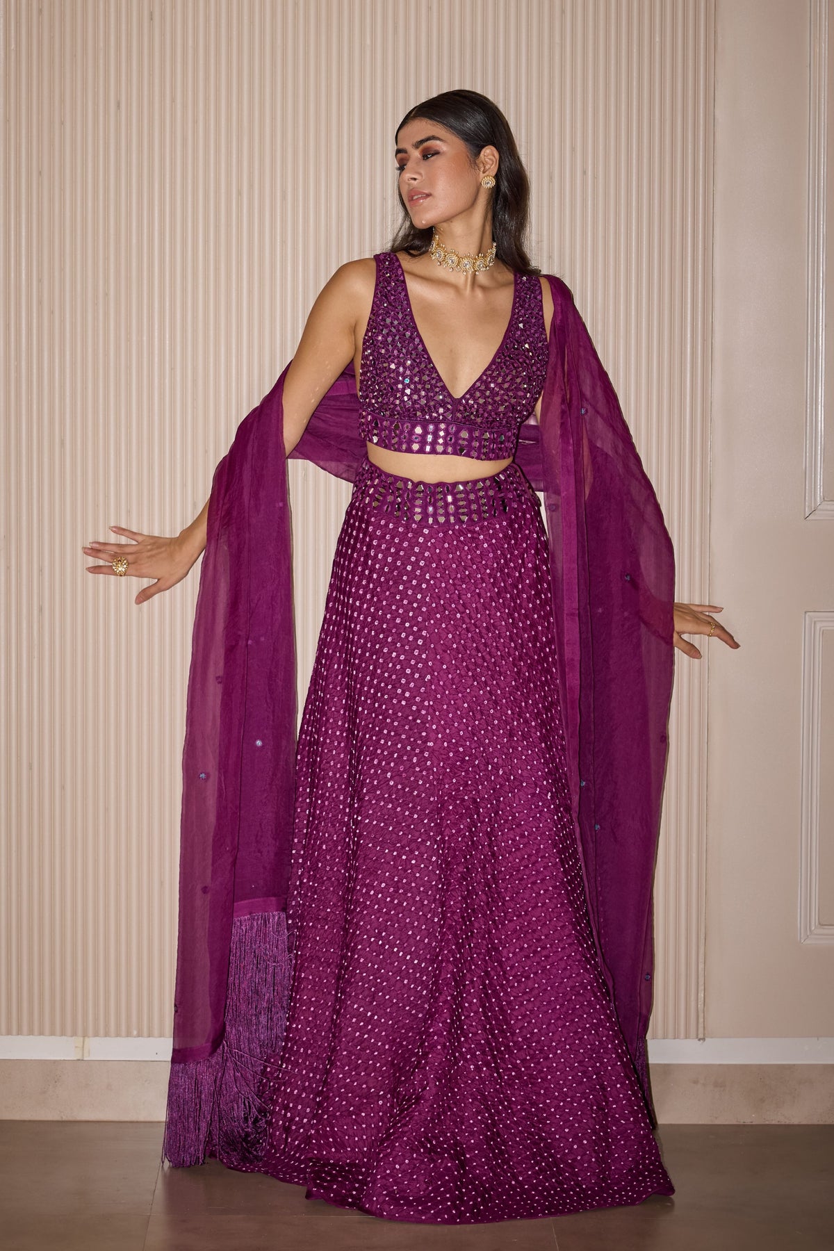 Mirror Work Purple Dupatta