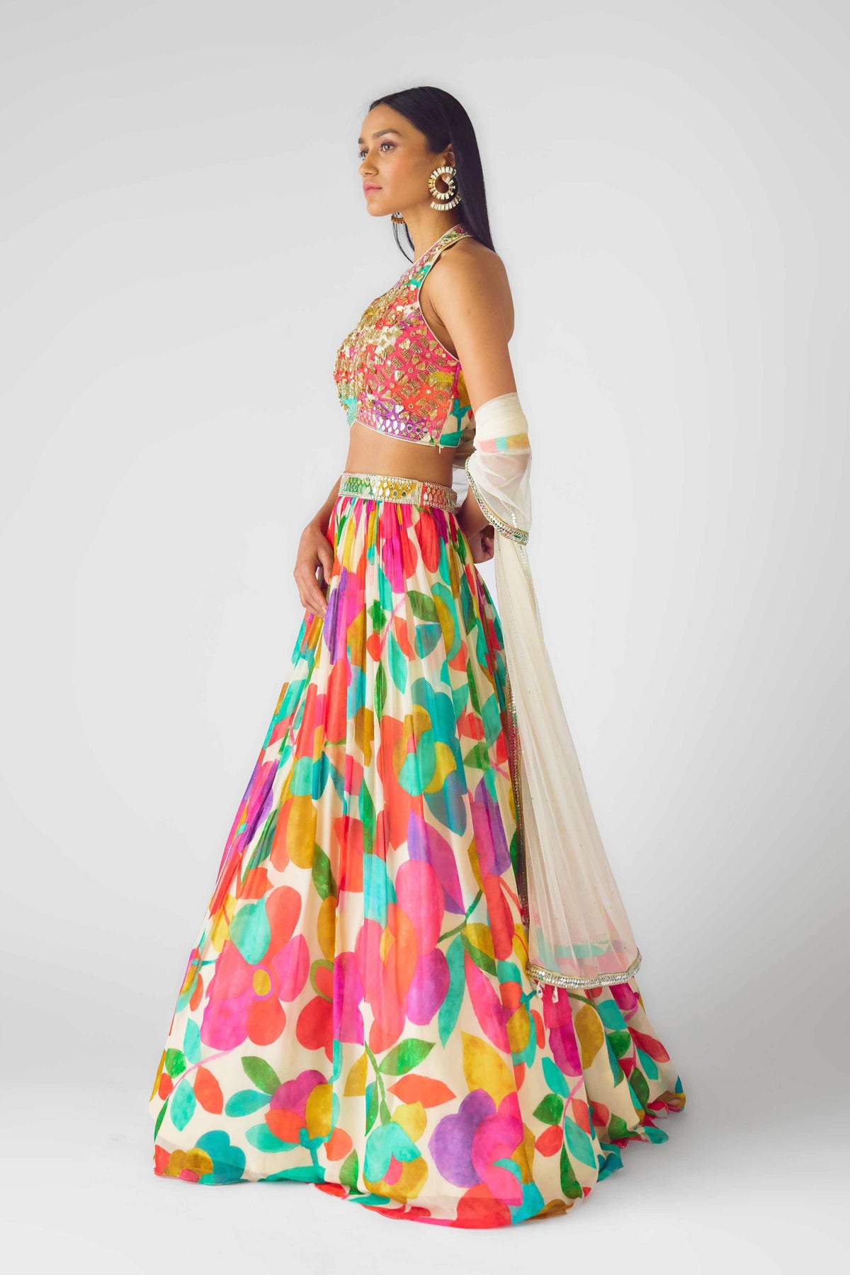 Multicolor Embroidered Lehenga Set