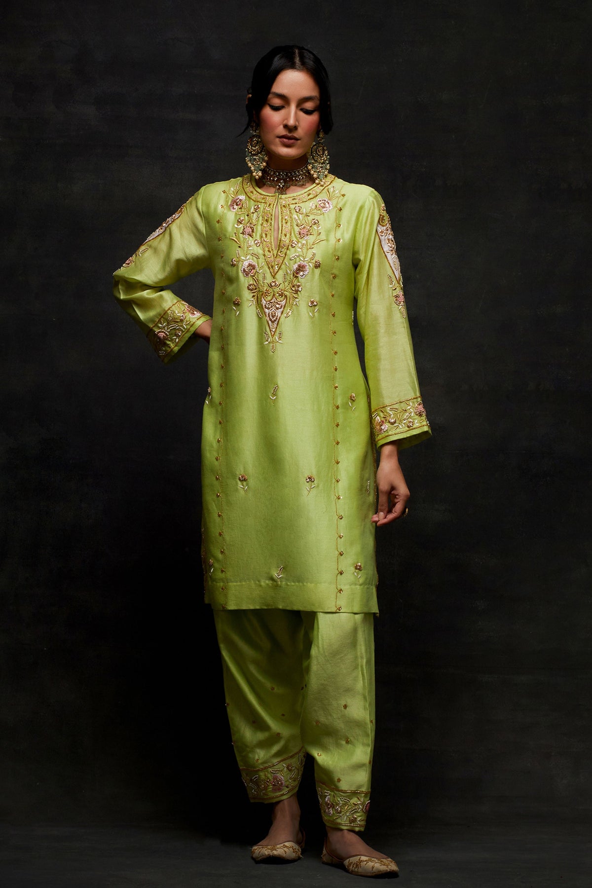 Green Short Kurta Set