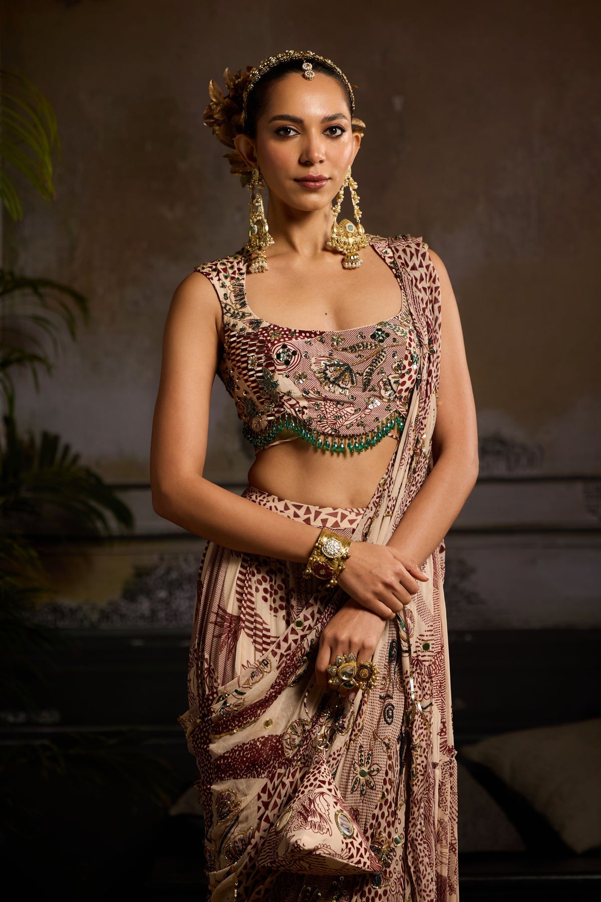 Printed Drape Saree Set