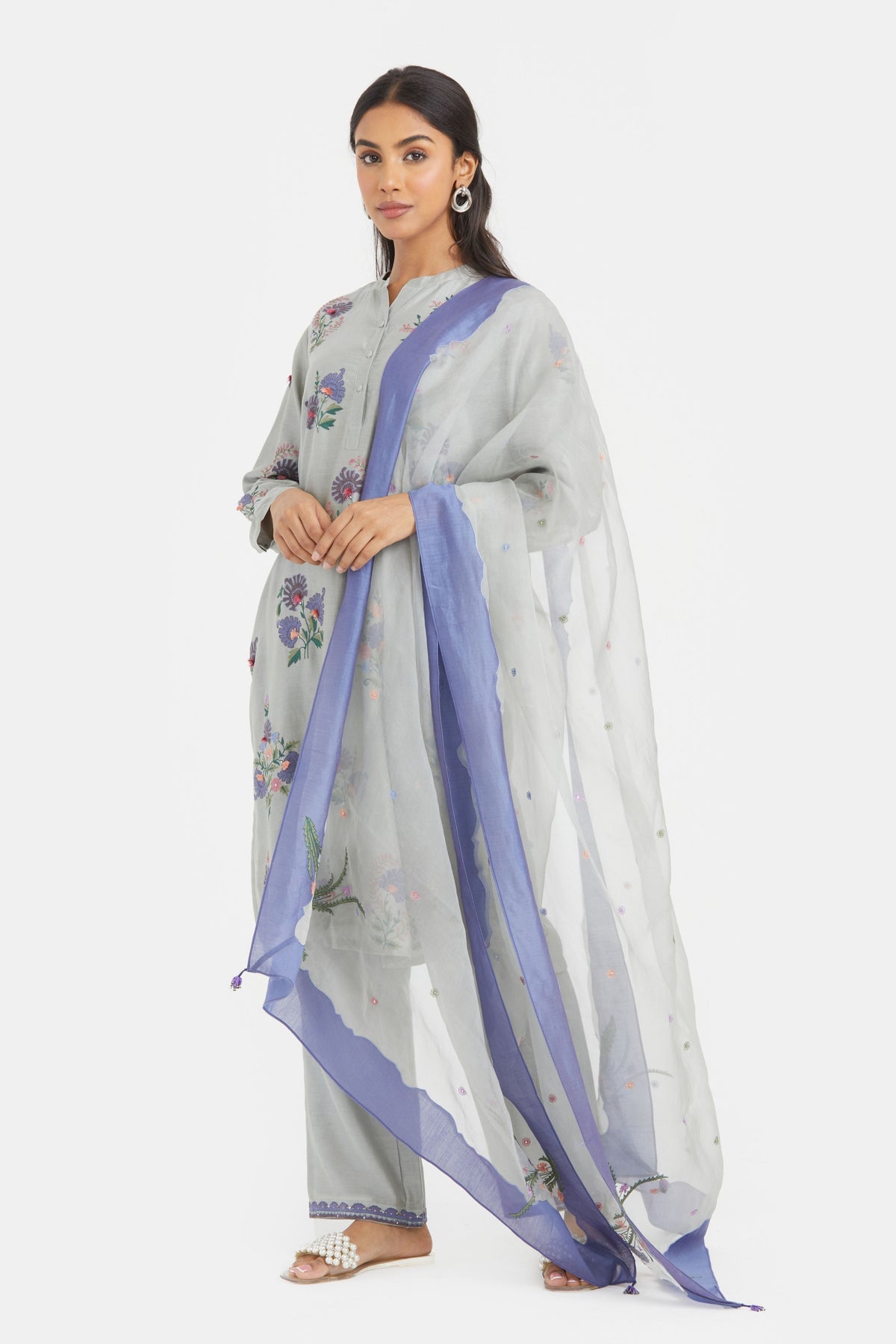 Silk Bluish Grey Kurta Set