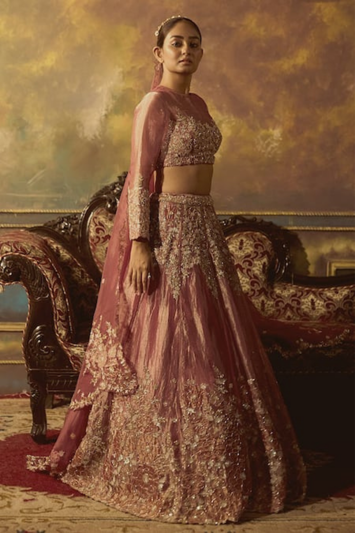 Pink Tissue Lehenga Set
