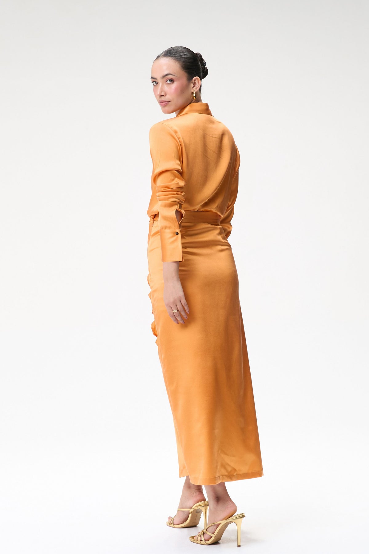 Coral Side Ruched Silk Skirt