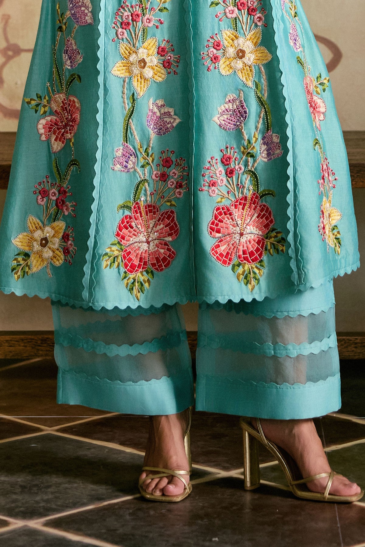 Aqua Mosaic Floral Kurta Set