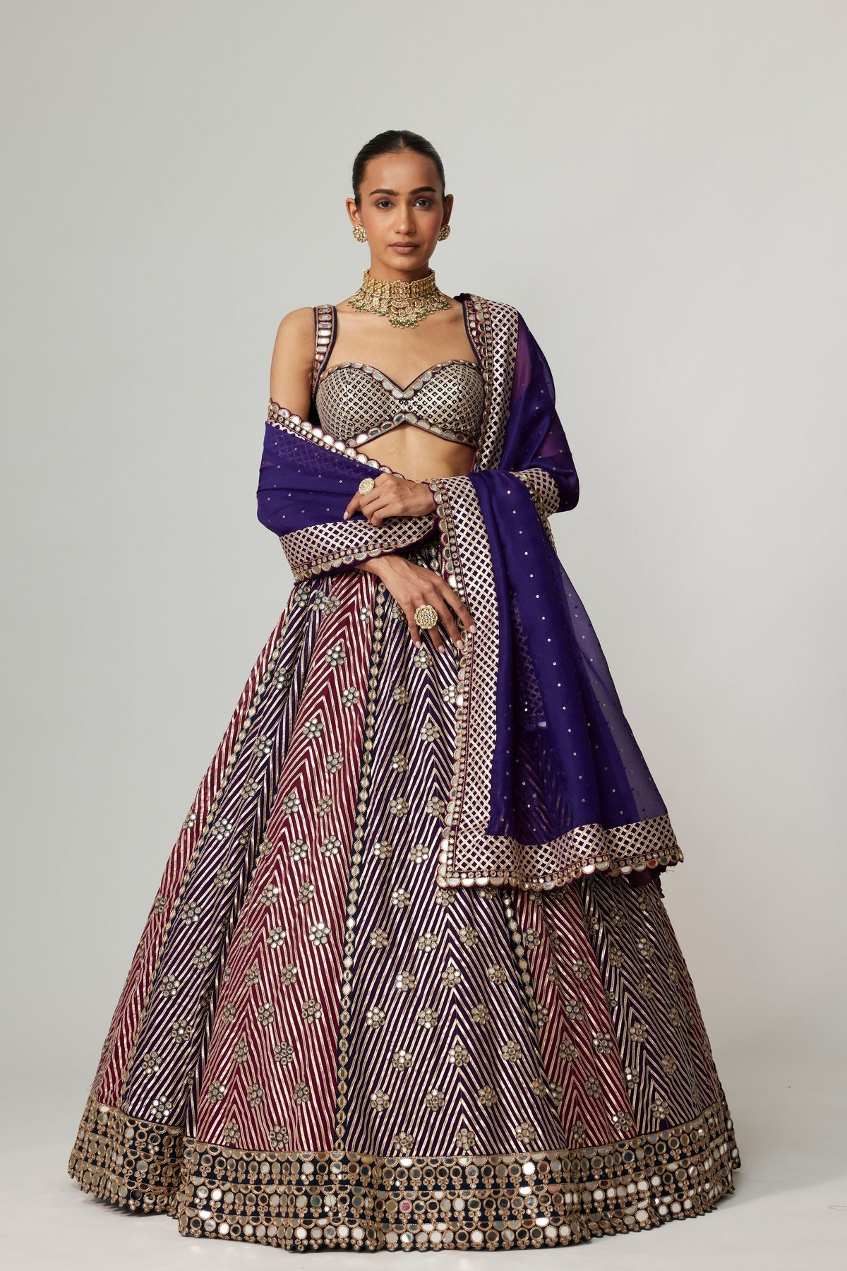 Wine Multicolor Lehenga Set