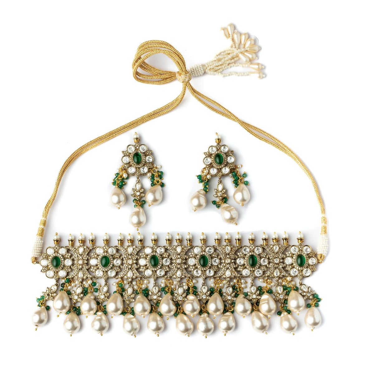 Green Kundan Polki Necklace Set