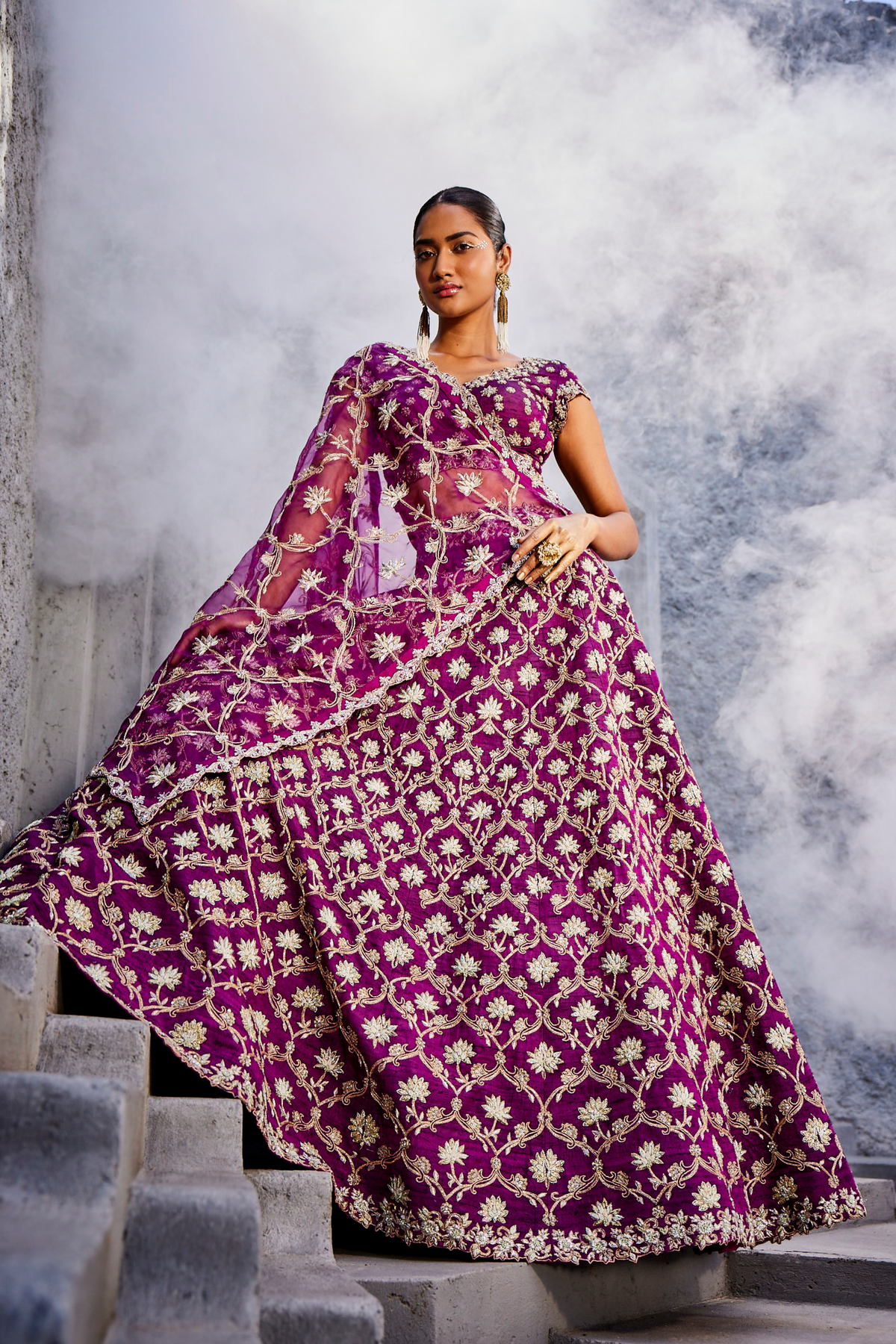 Purple Lotus Ogee Motif Lehenga