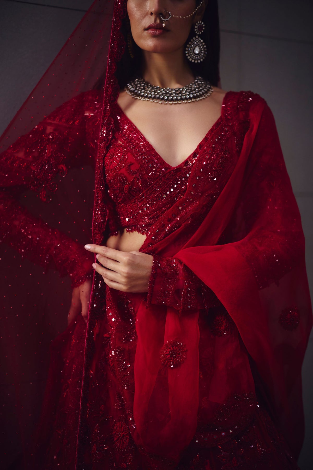 Red Embellished Lehenga Set