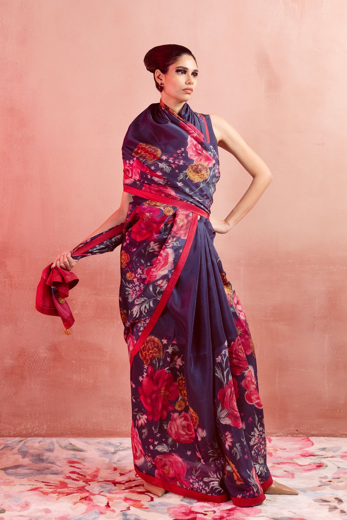 Prussian Blue Printed Saree