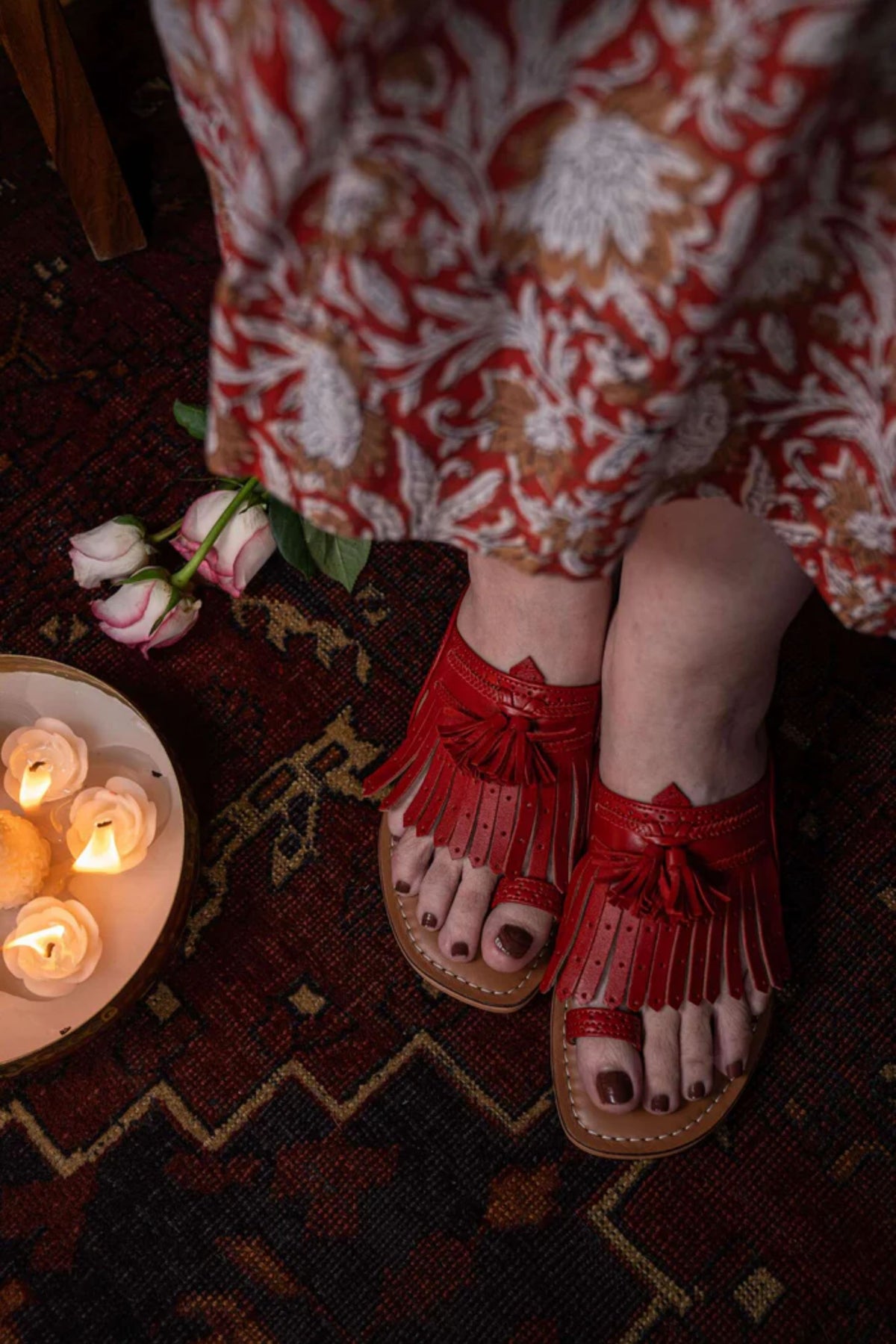 Lady Suzy Flat Red Kolhapuri Sandals