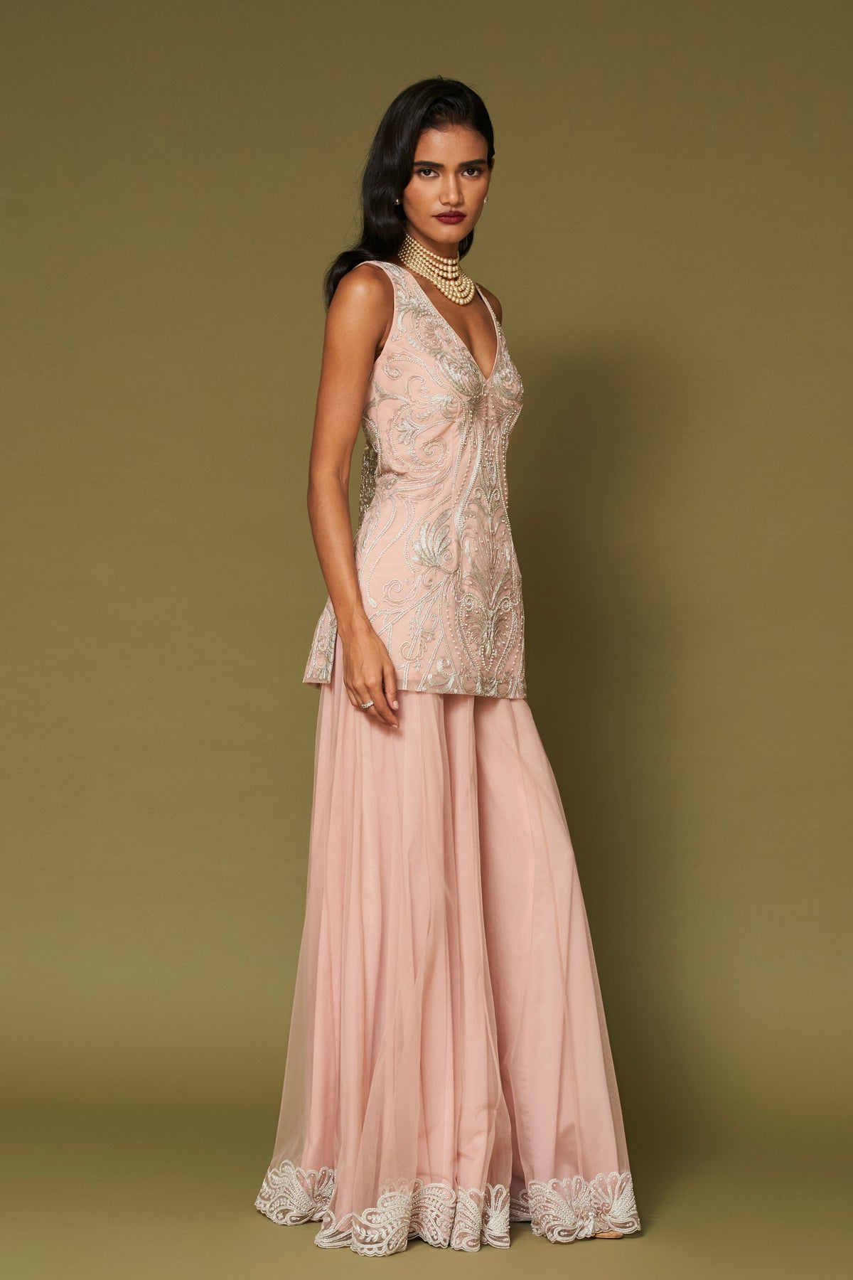 Blush Pink Embroidered Sharara Set
