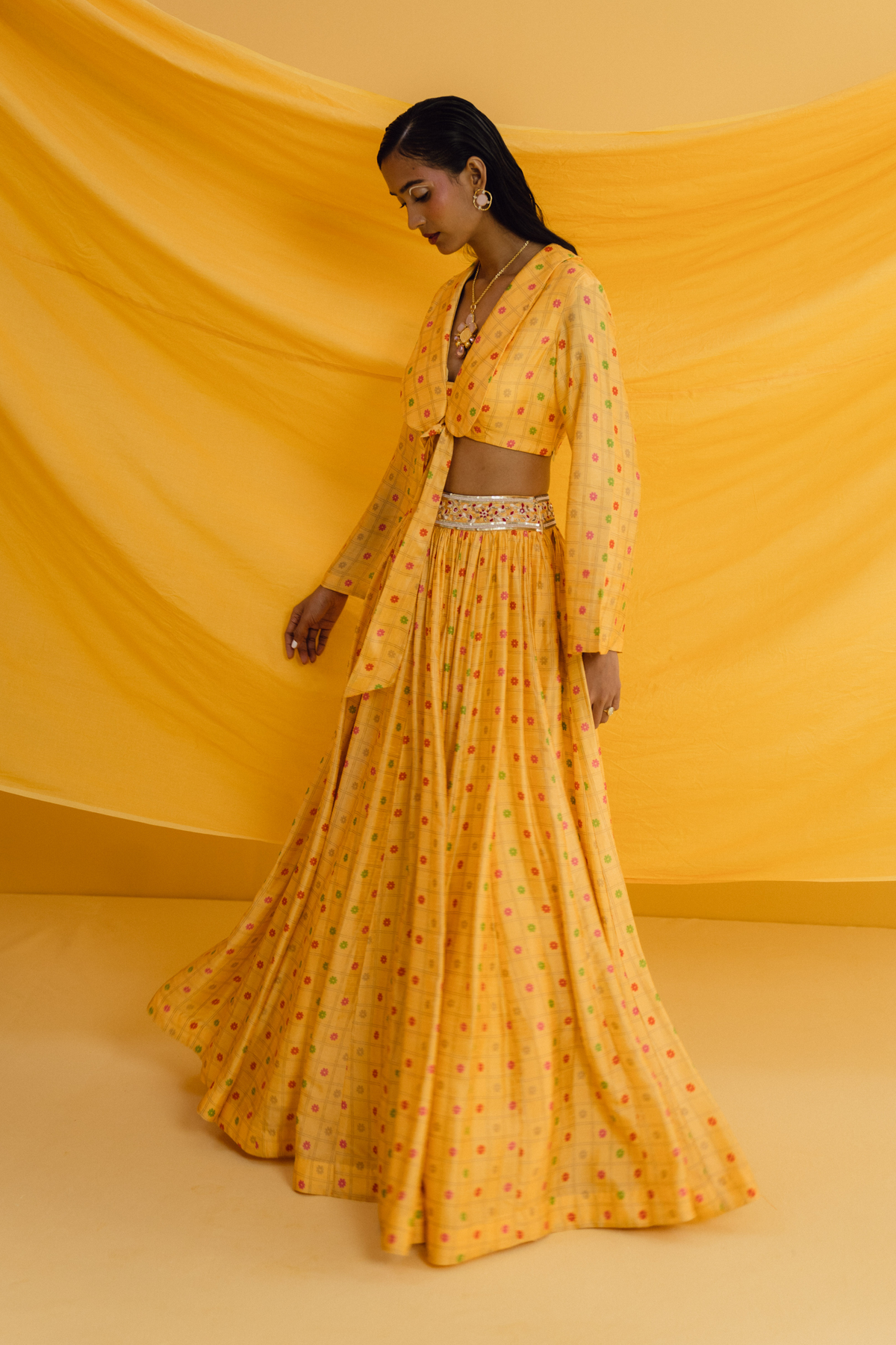 Yellow Peter Pan Collared Lehenga Set