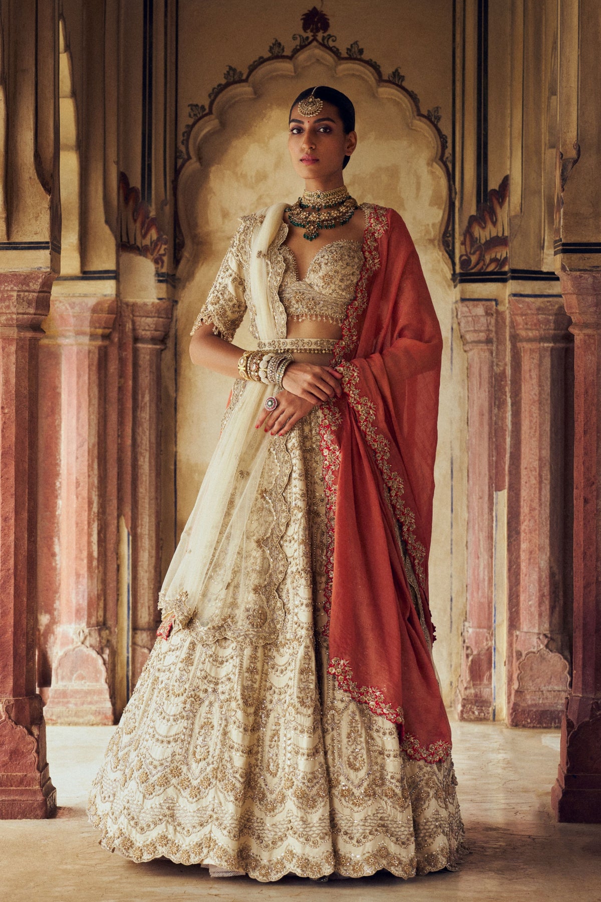 Gold kasab Lehenga Choli Set