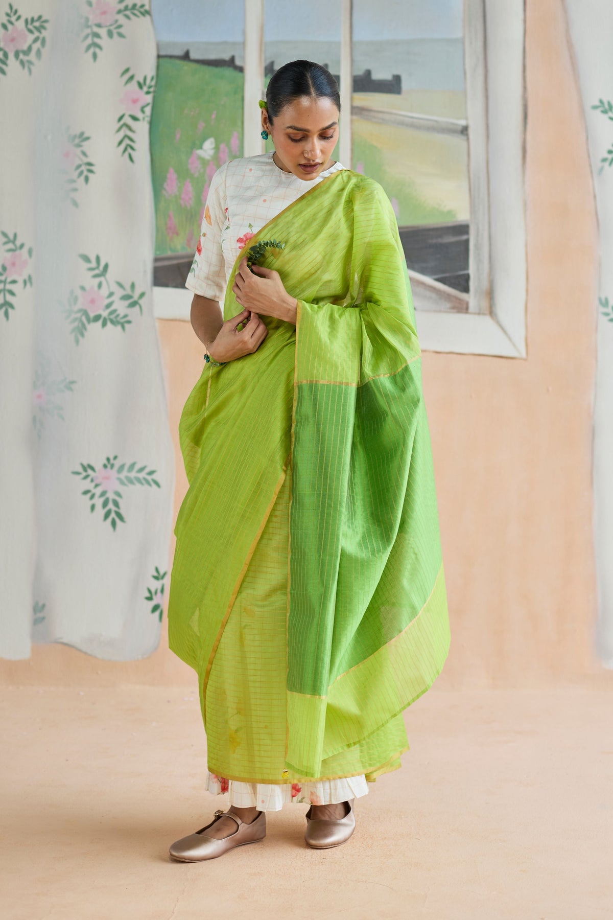 Fern Trail Chanderi Sari