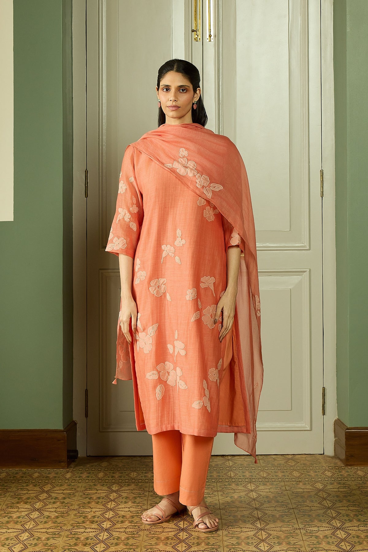 Tangerine Applique Kurta Set