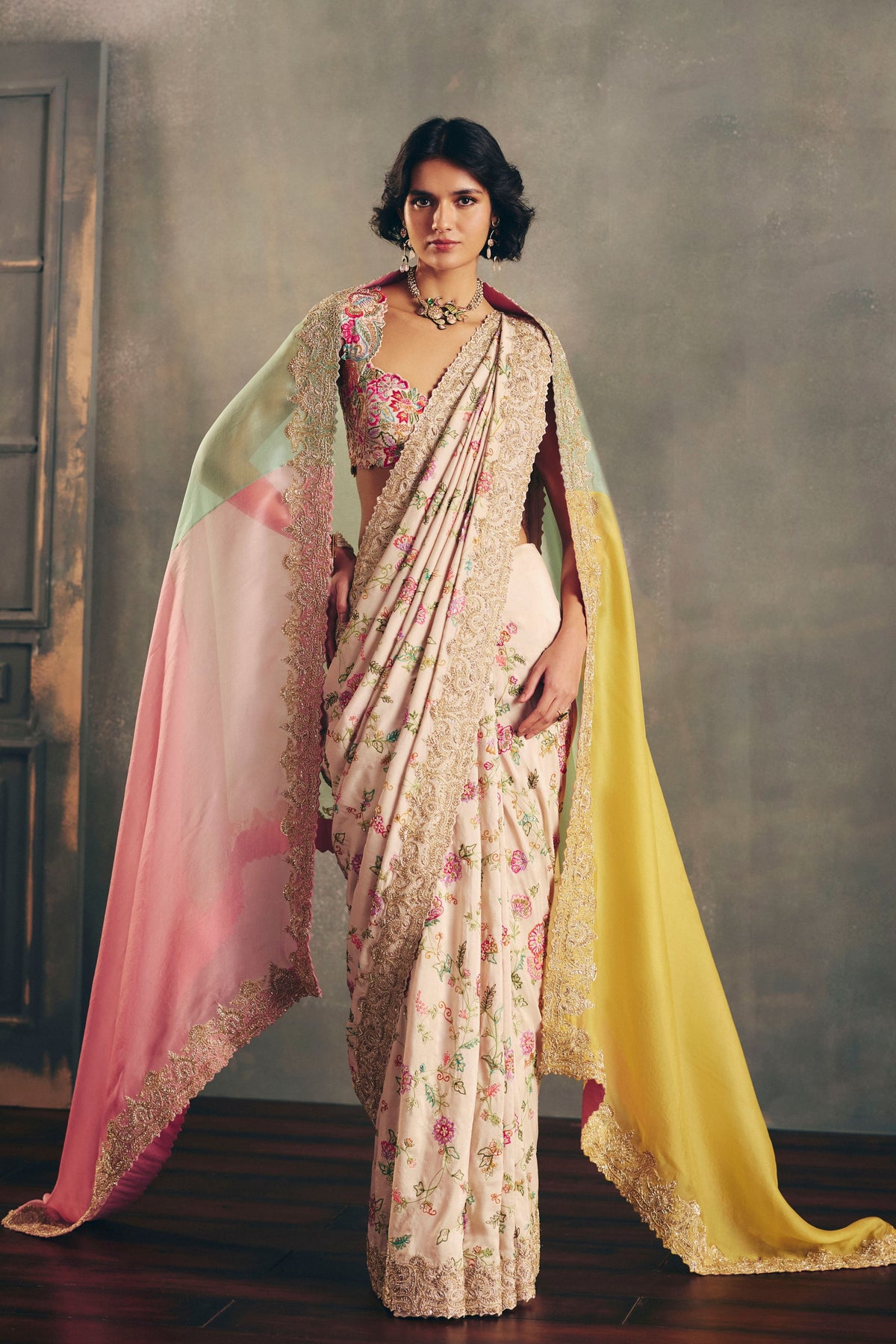 Tri Colour Zardosi Dupatta