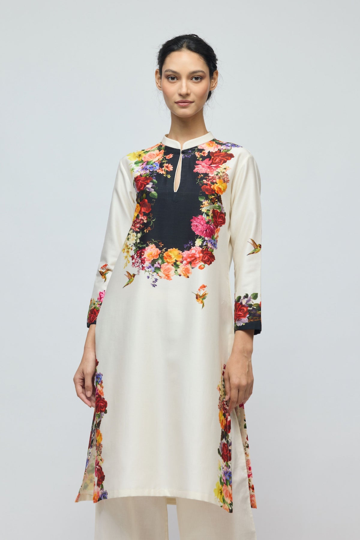 Floral Printed Chanderi Tunic Set