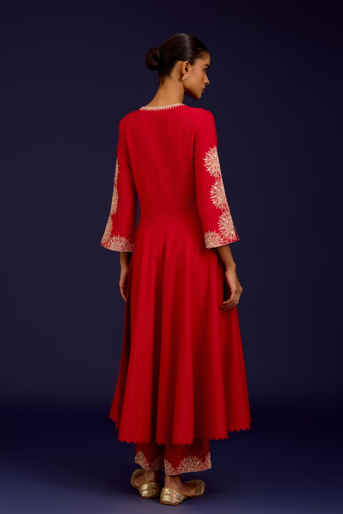 Red Cotton Silk  Anarkali Set