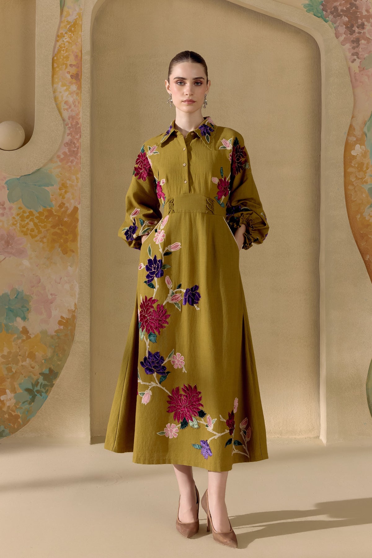 Olive Botanica Midi Dress