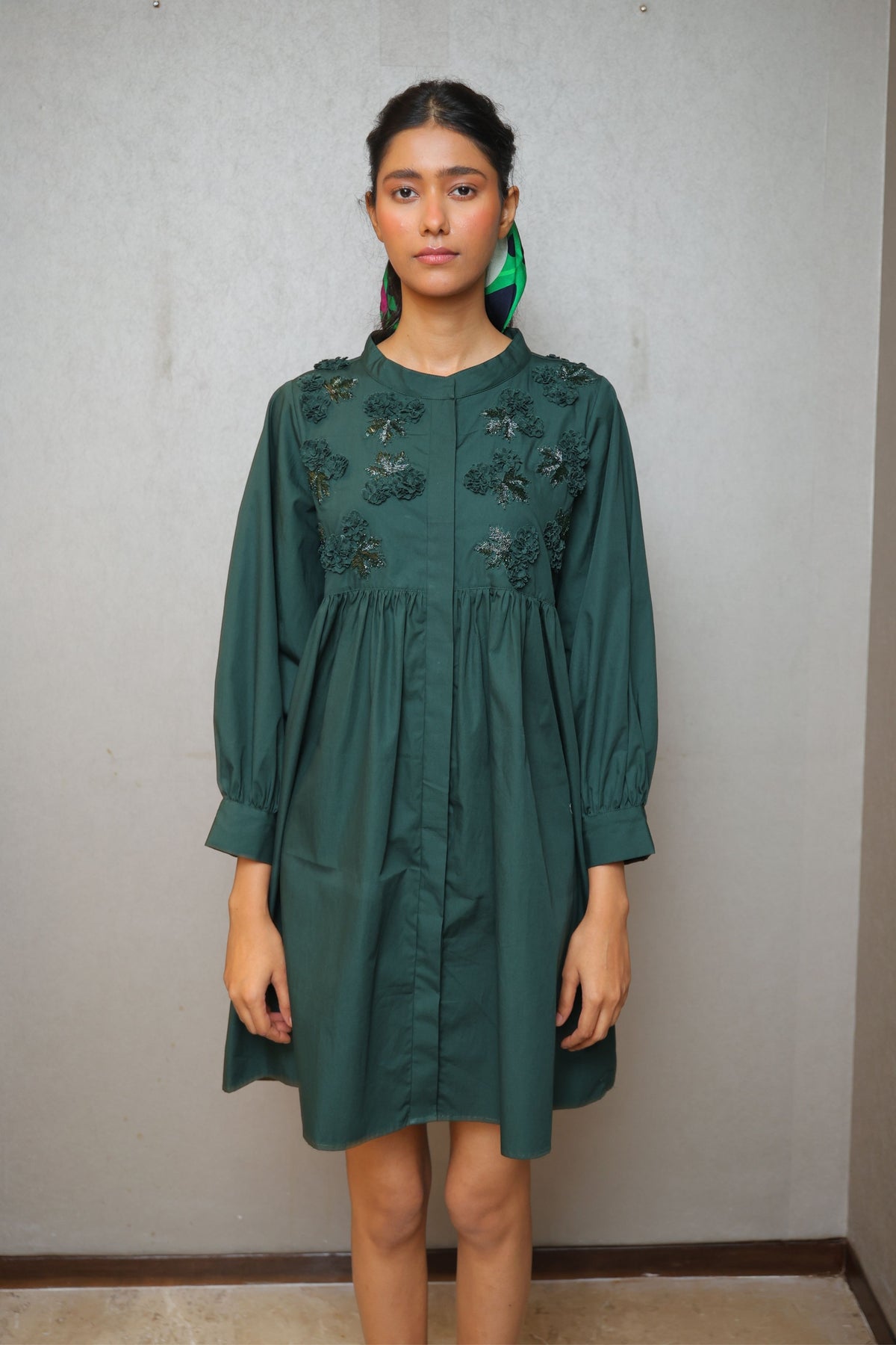 Maple Glow Yoke Green Dress