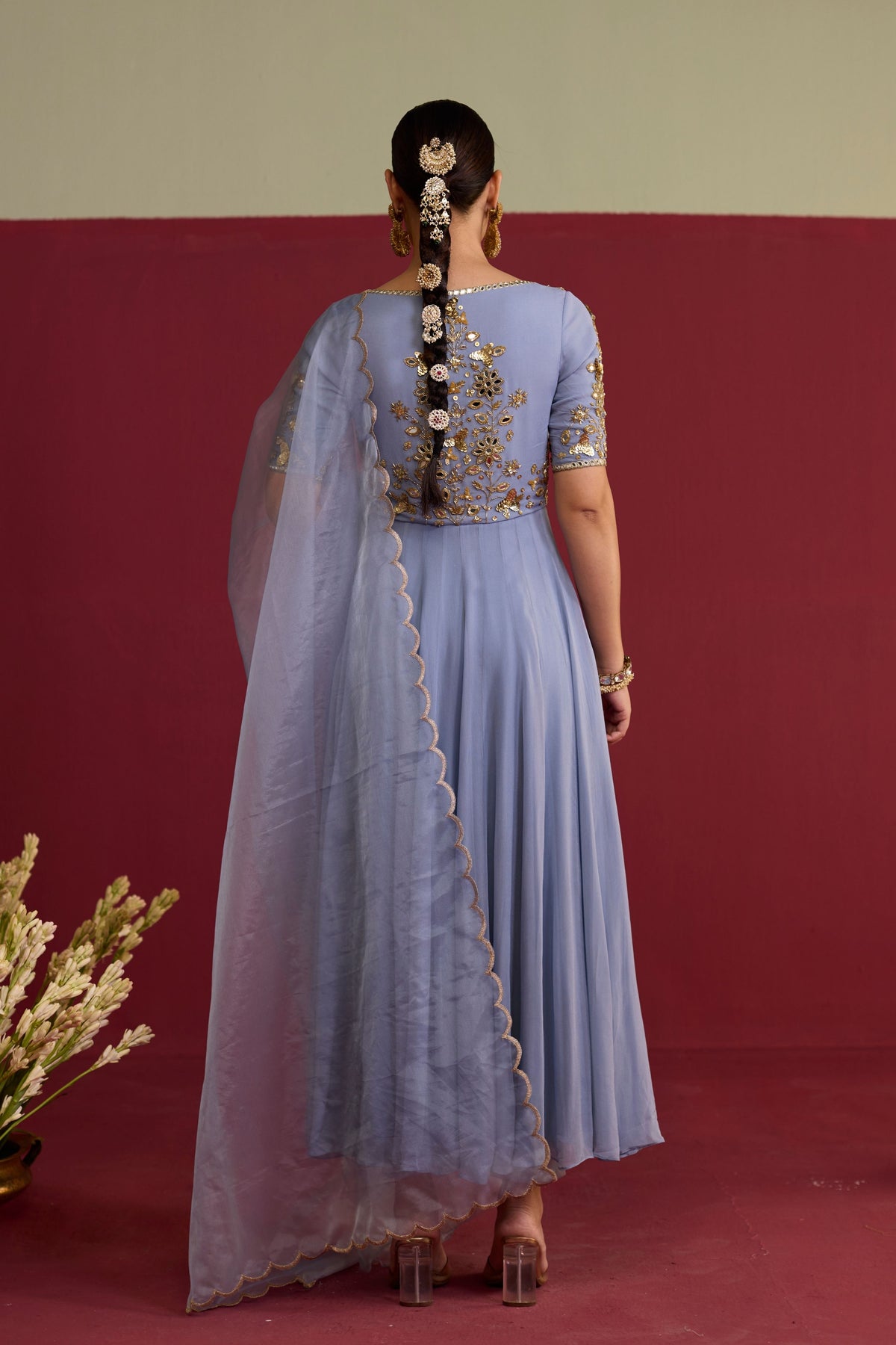 Blue Embroidered Anarkali Set