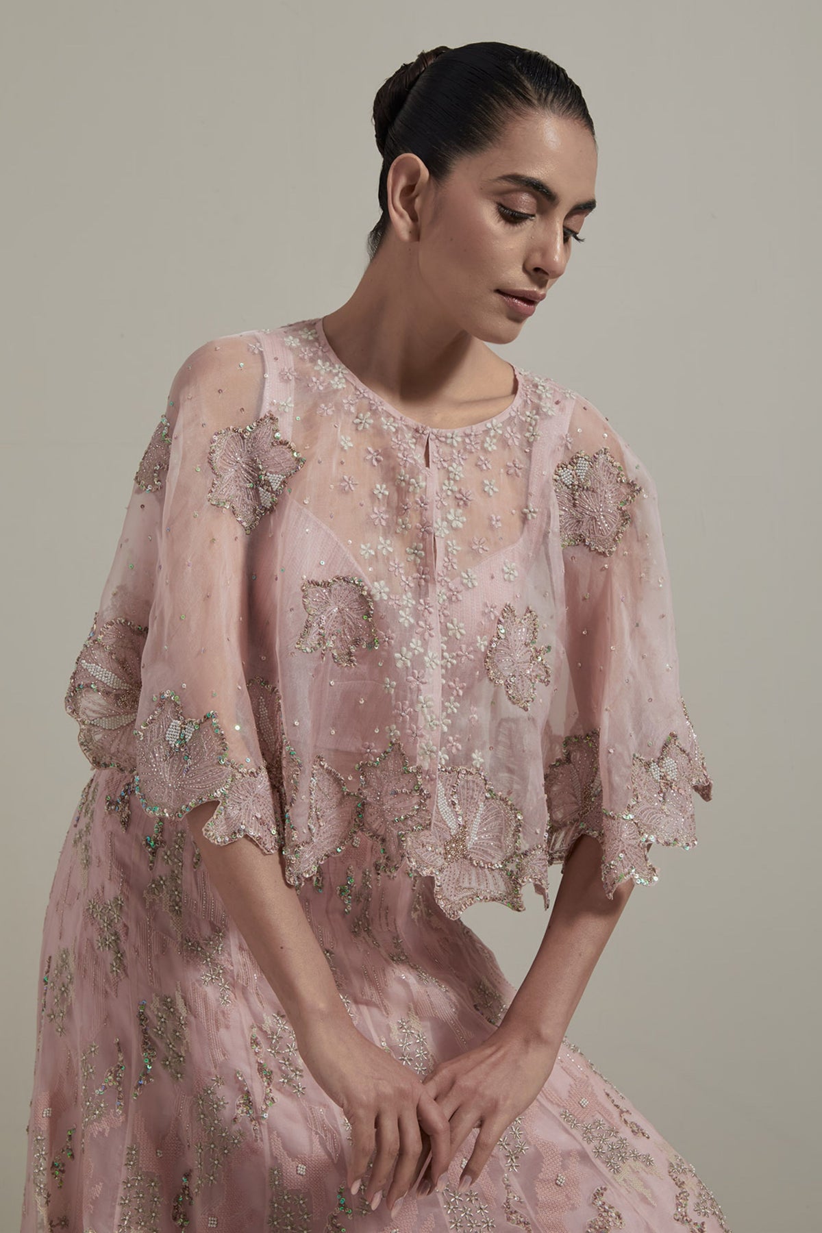 Pink Embellished Cape Set