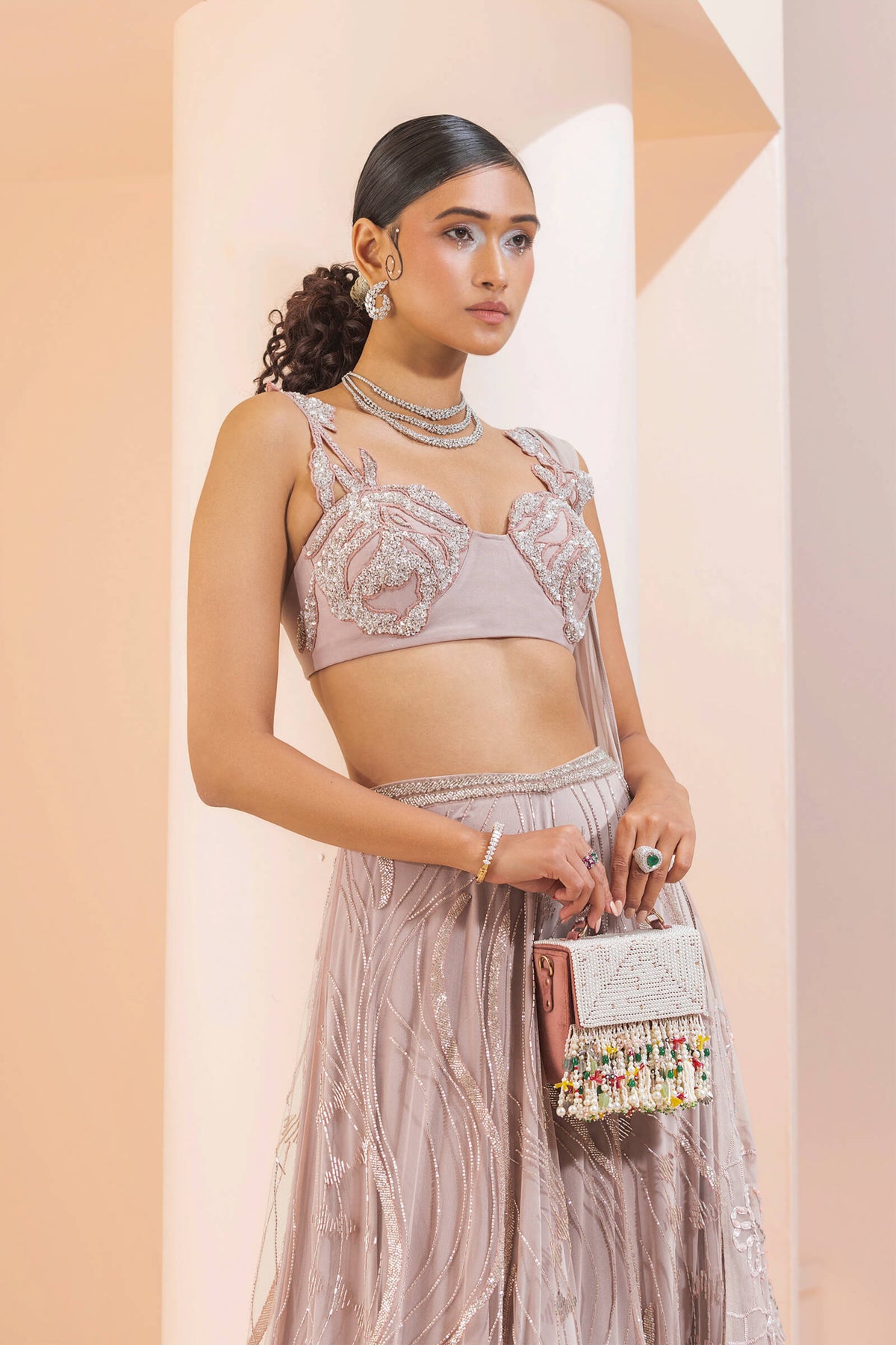 Burnt pink waves lehenga set