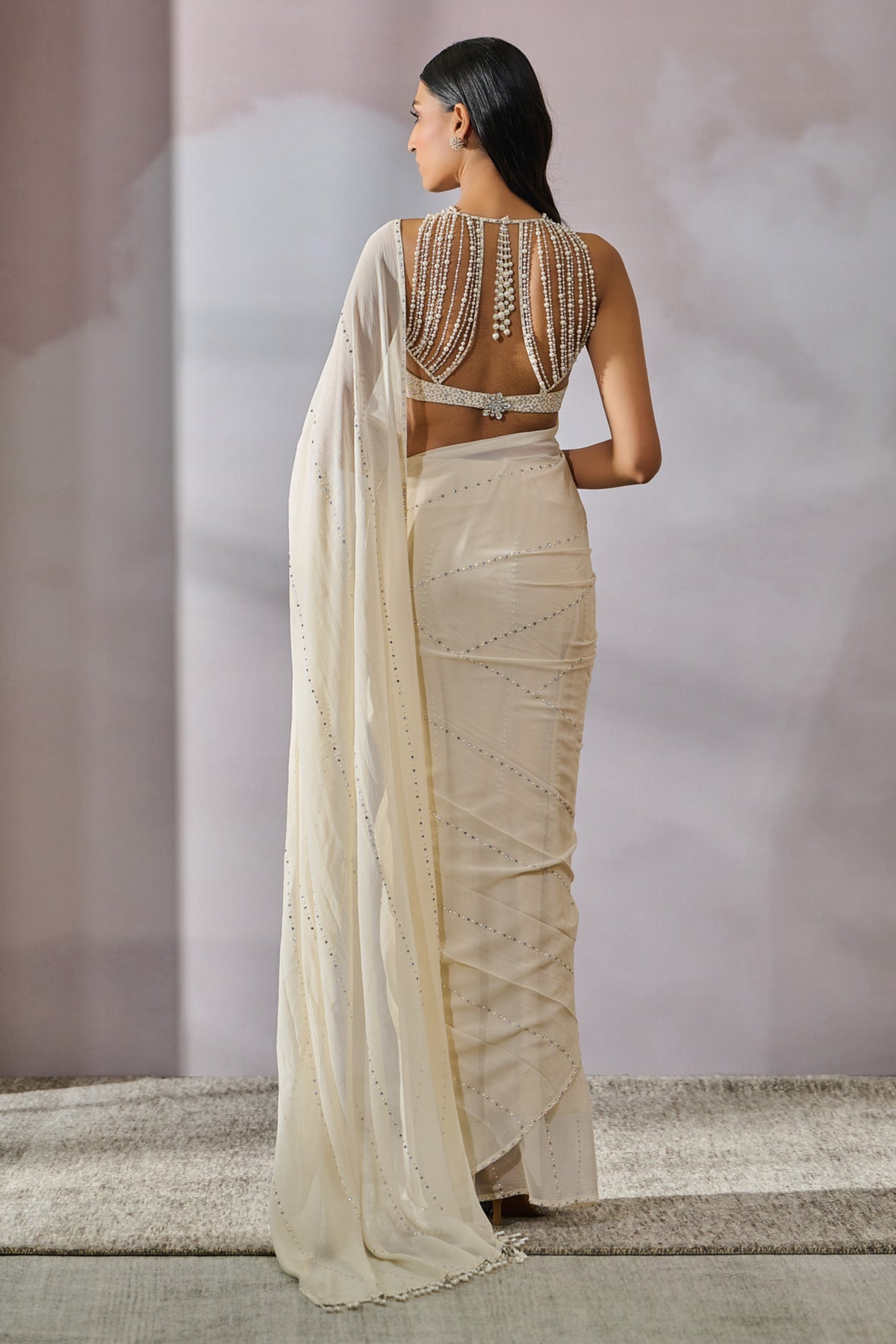 Crystal Encrusted Draped Saree With Blouse