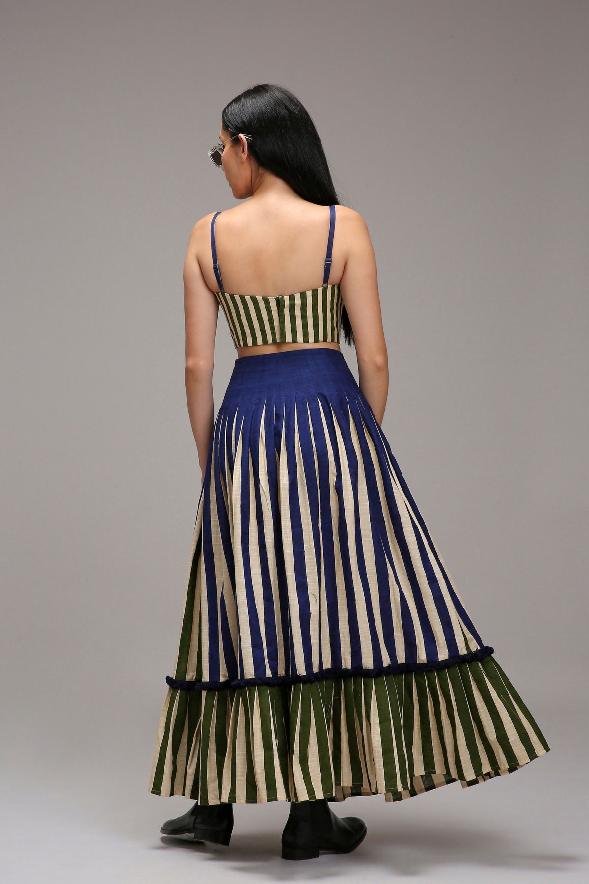 Egg-shell Striped Skirt Set