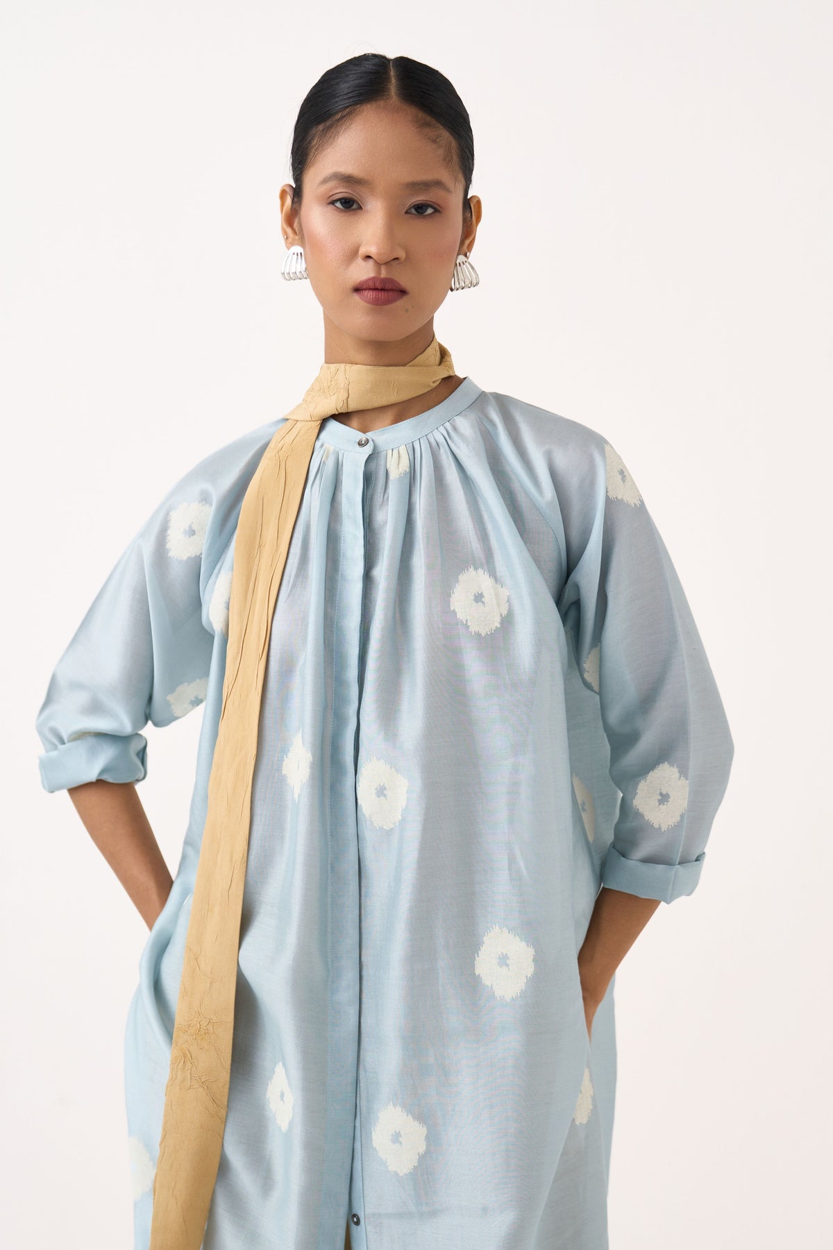 Block Print Gather Neck Tunic Set