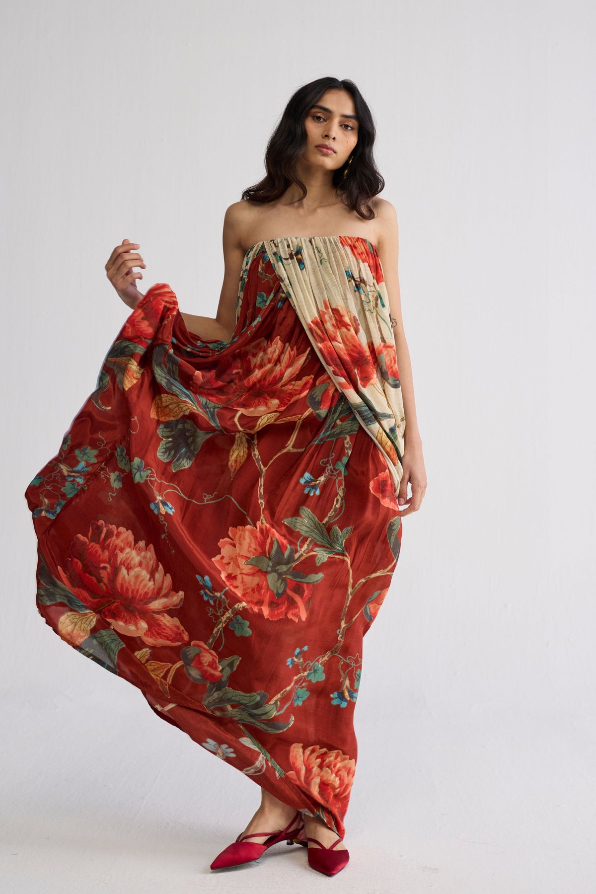 Vine Crepe Draped Dress